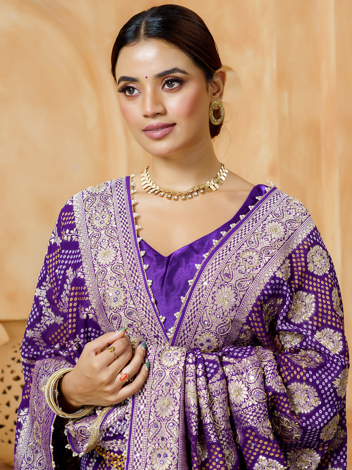 Purple designer bandhani georgette women saree