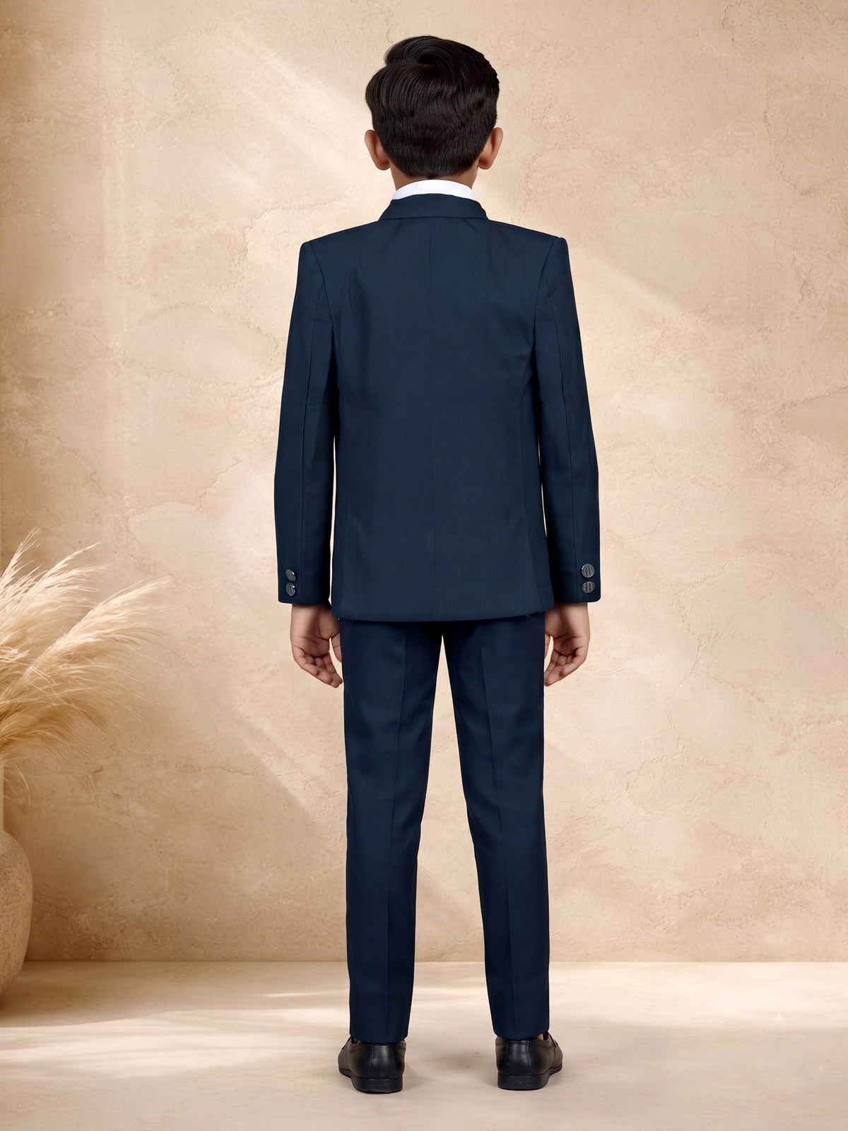 Rama blue terry rayon boys coat suit with asymmetric double-breasted jacket