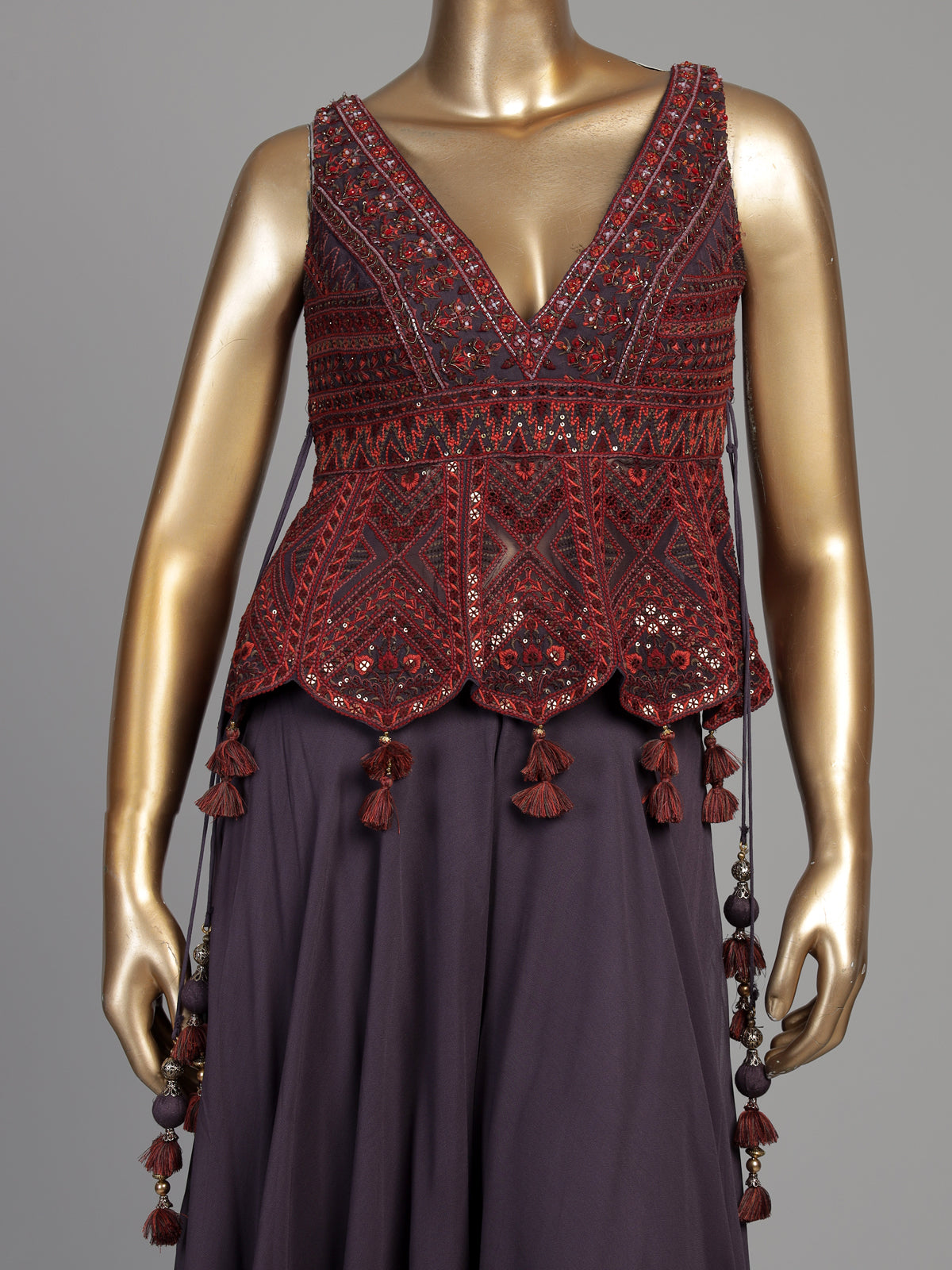 Lavender purple georgette palazzo suit with intricate zardosi work