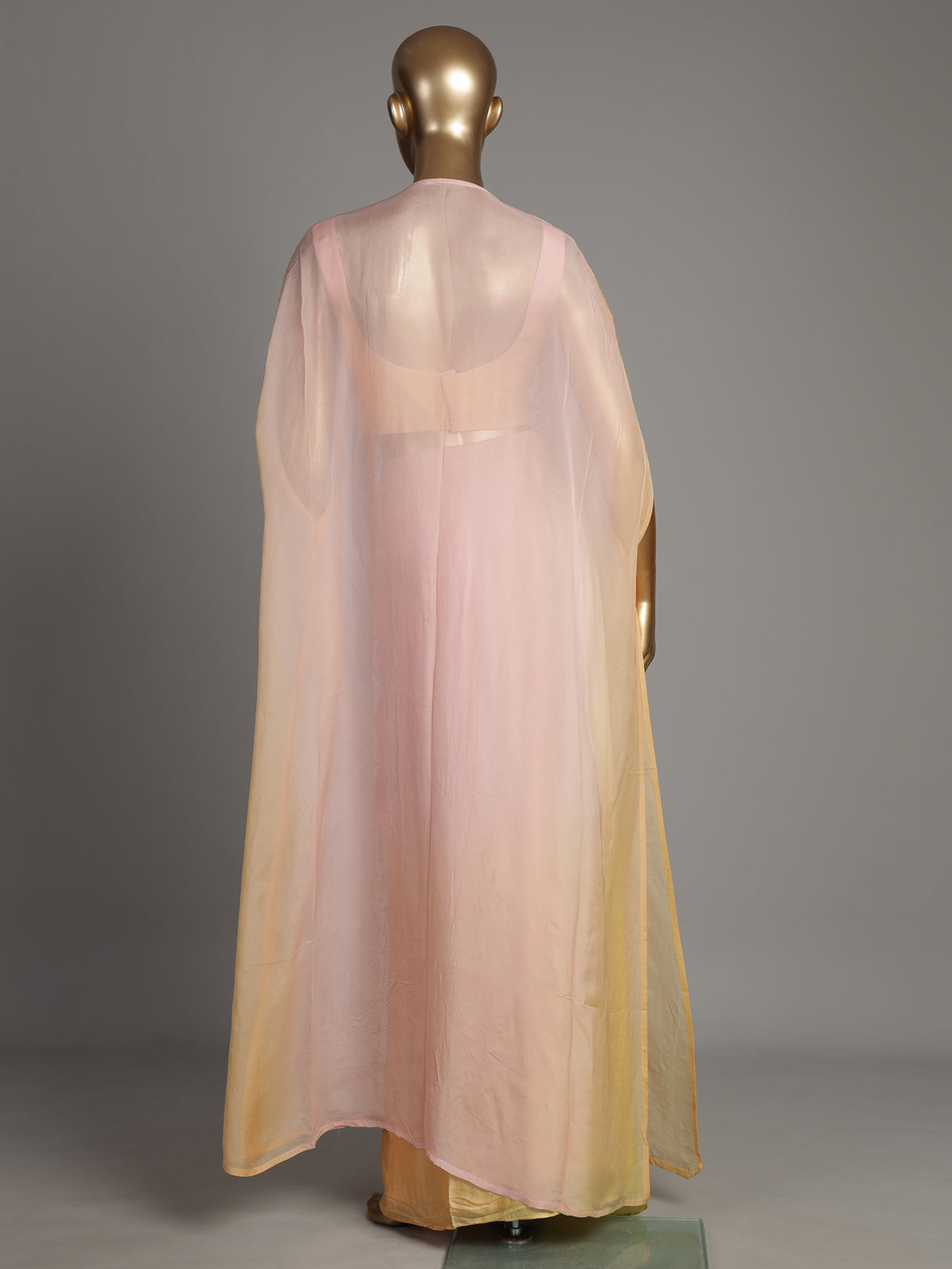 Pink satin crepe Indo-Western suit with embellished shrug