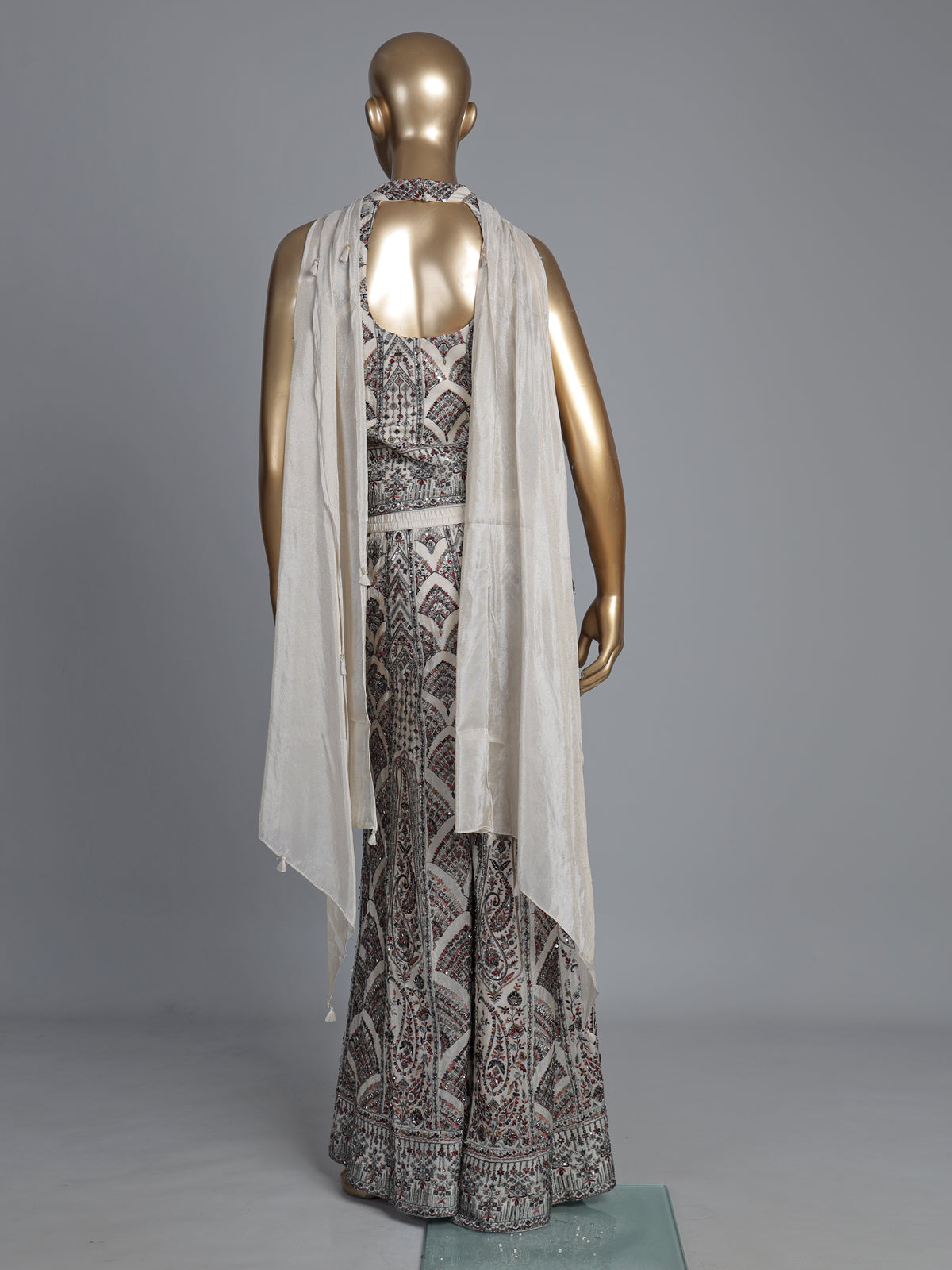 Off-white tissue silk palazzo suit with sequin work