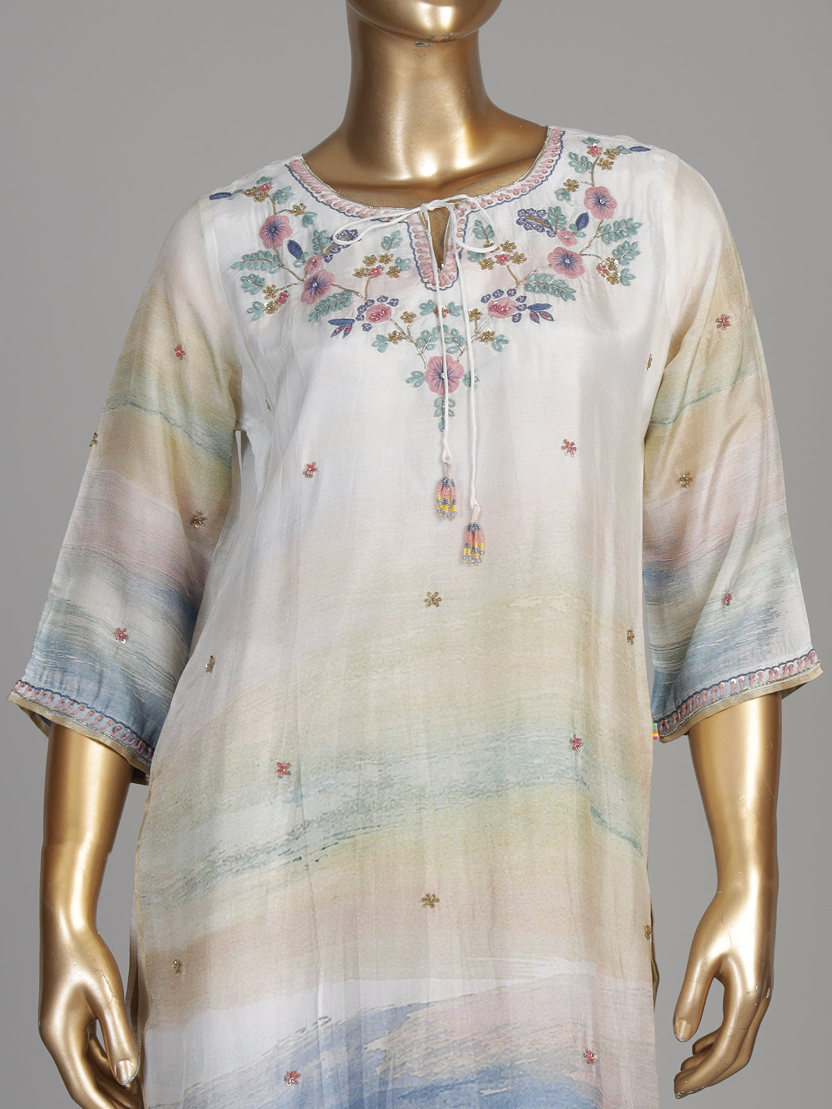Beige watercolor bloom women kurta set