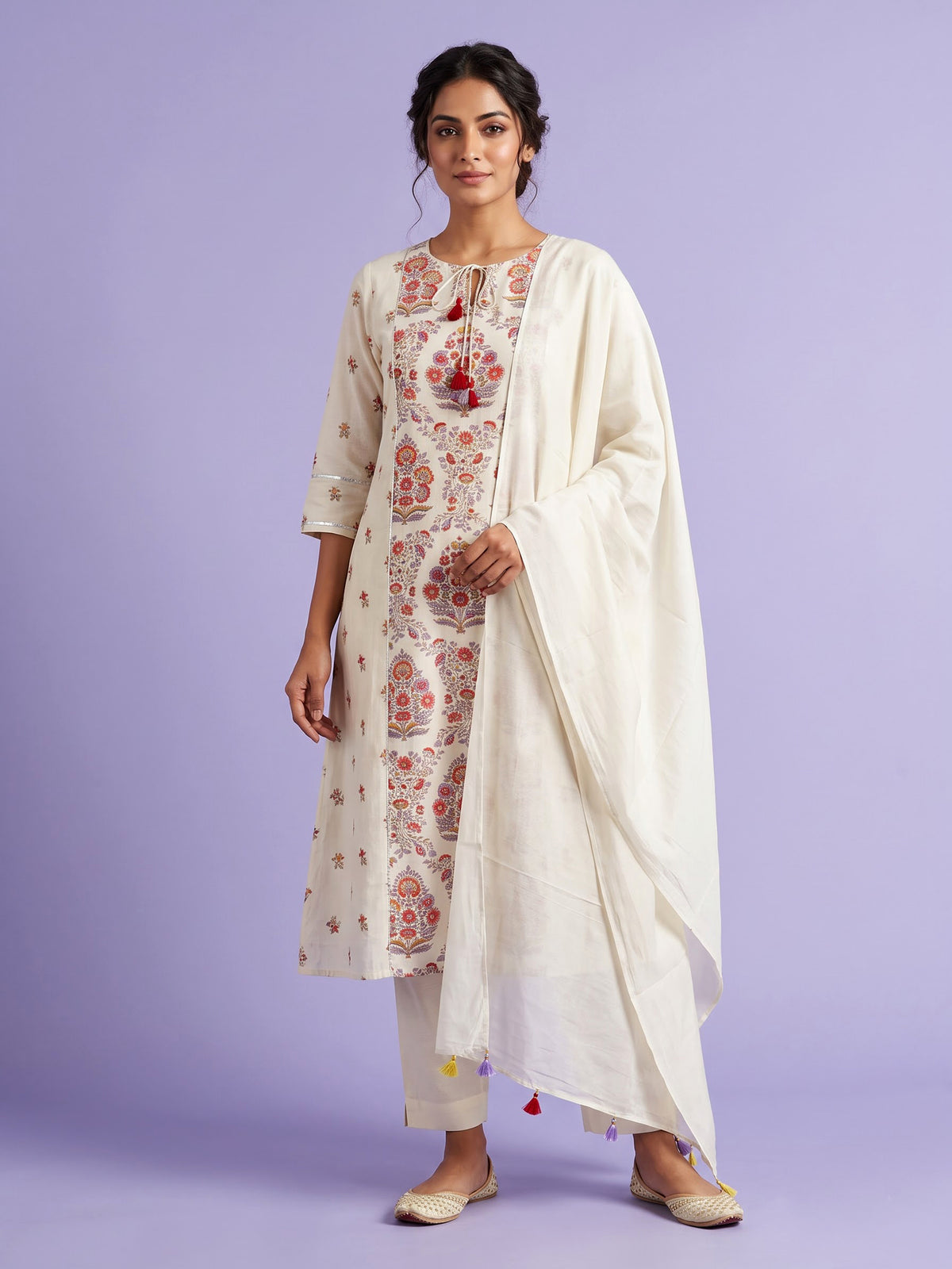Cream floral tree women kurta set