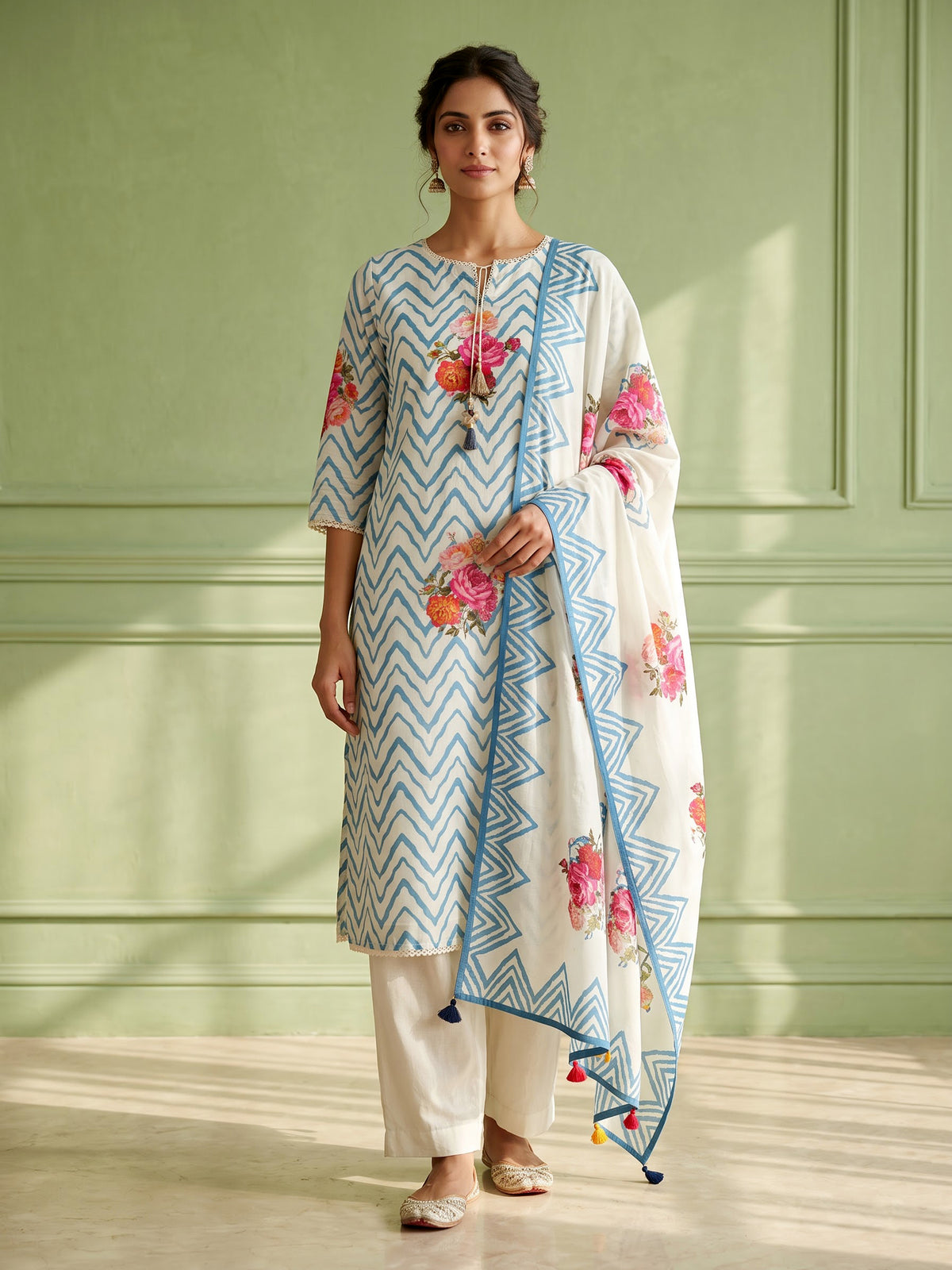 Off white peony wave women kurta set