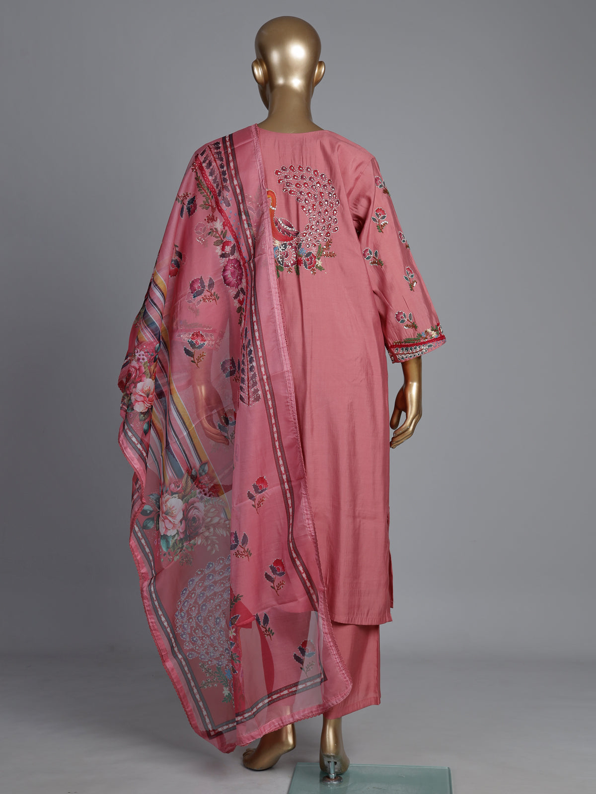Pink tussar silk kurti set with sequin work
