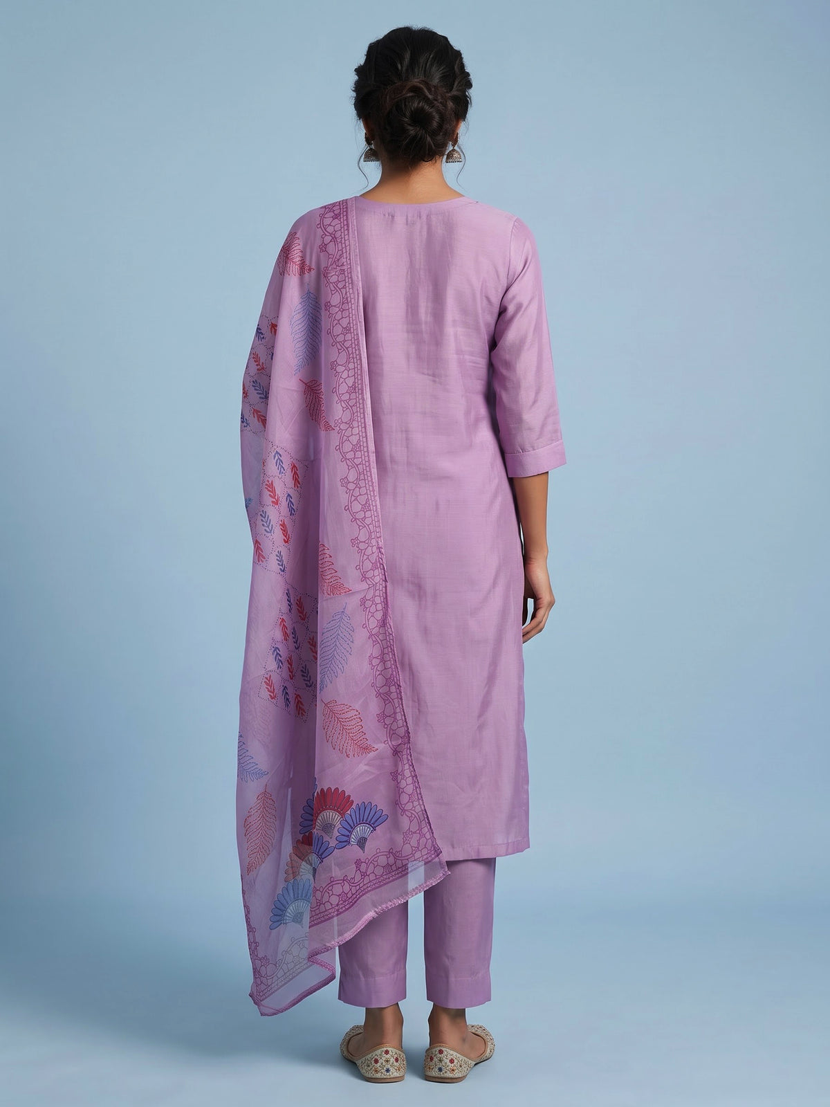 Lavender purple tussar silk kurti set with mirror embellishments