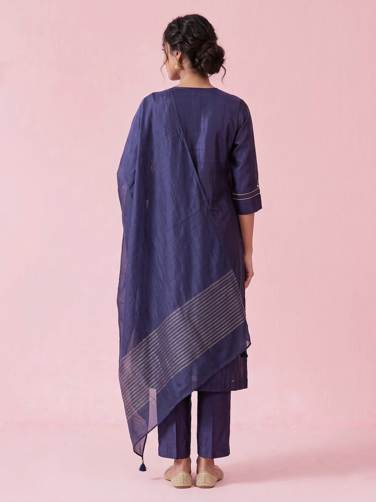 Navy blue silk kurti set with zardosi embellishments