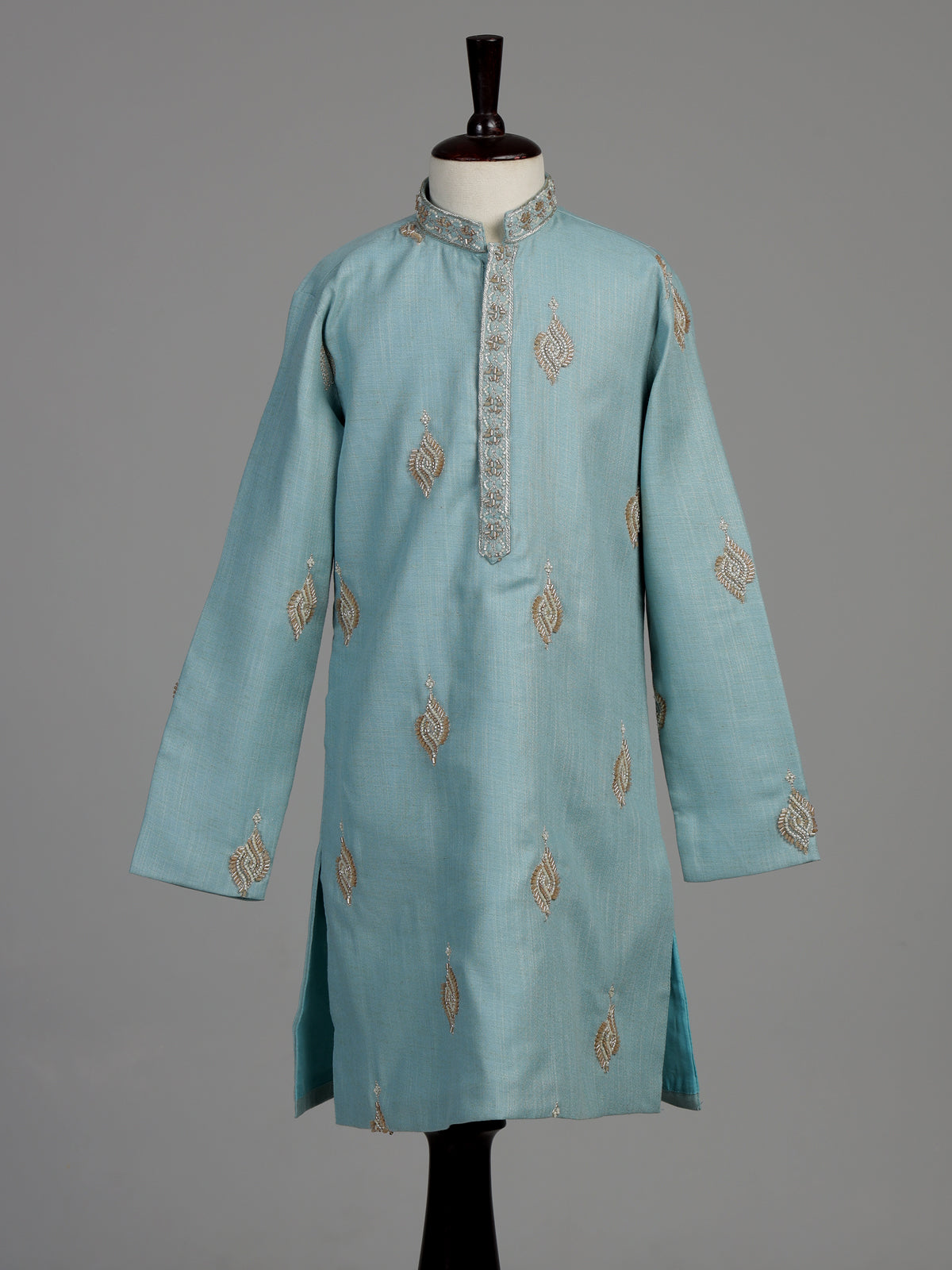 Blue silver leaf boys kurta suit