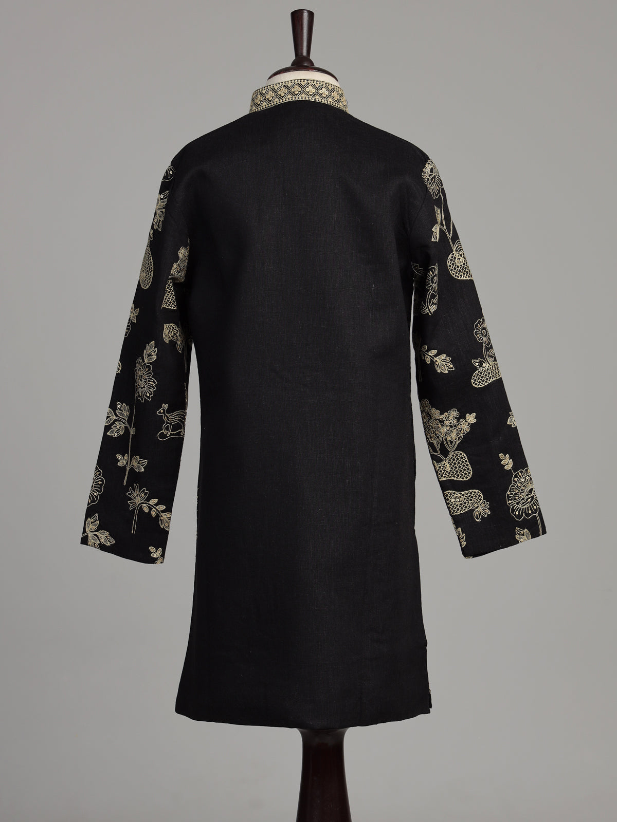 Black blooming tree embroidered boys kurta suit
