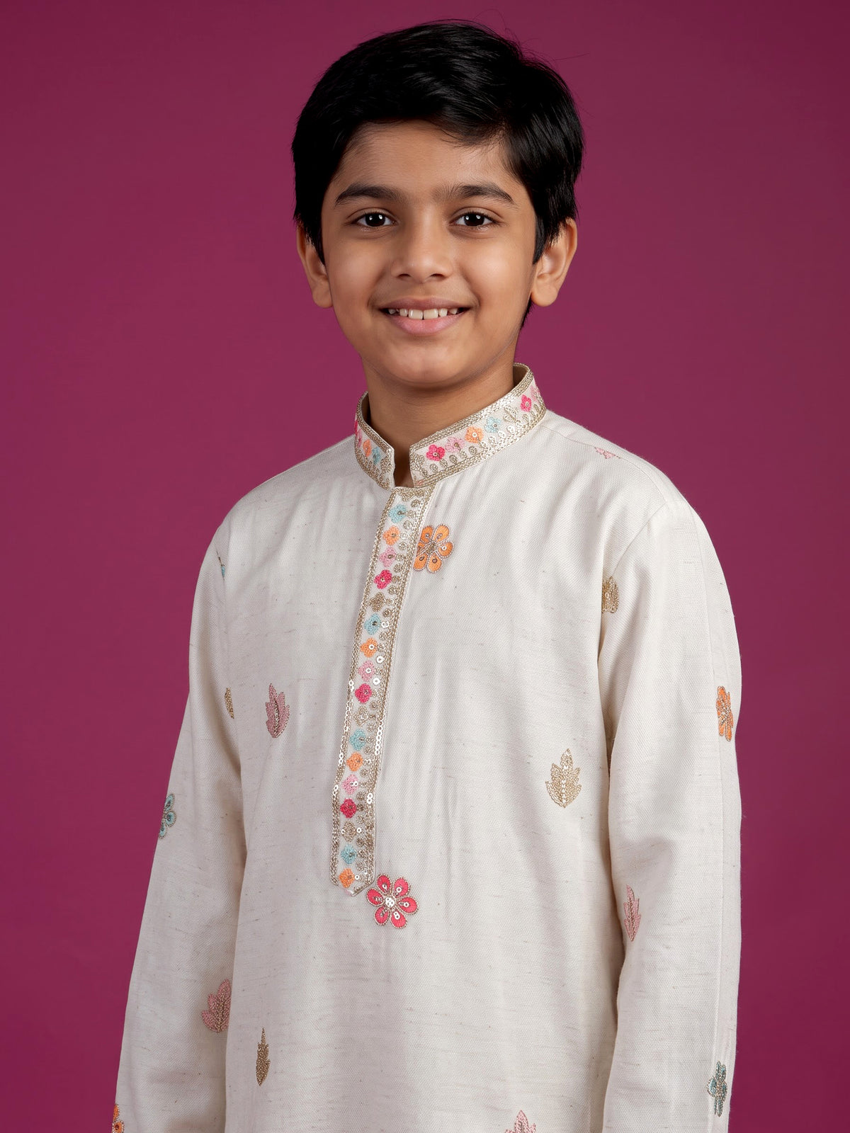 White multicolour paisley boys kurta suit