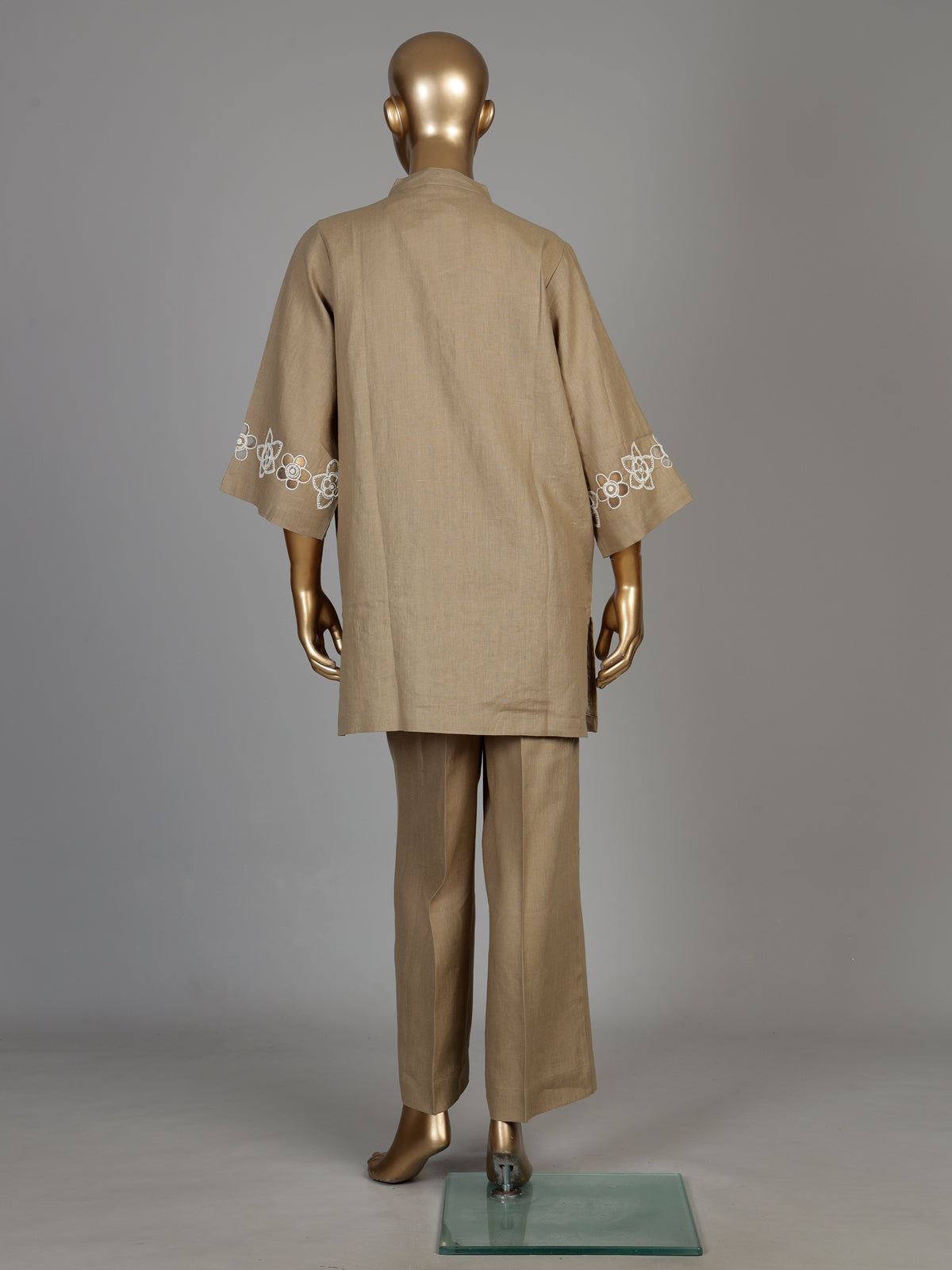 Khaki brown vine embroidery women co-ord set
