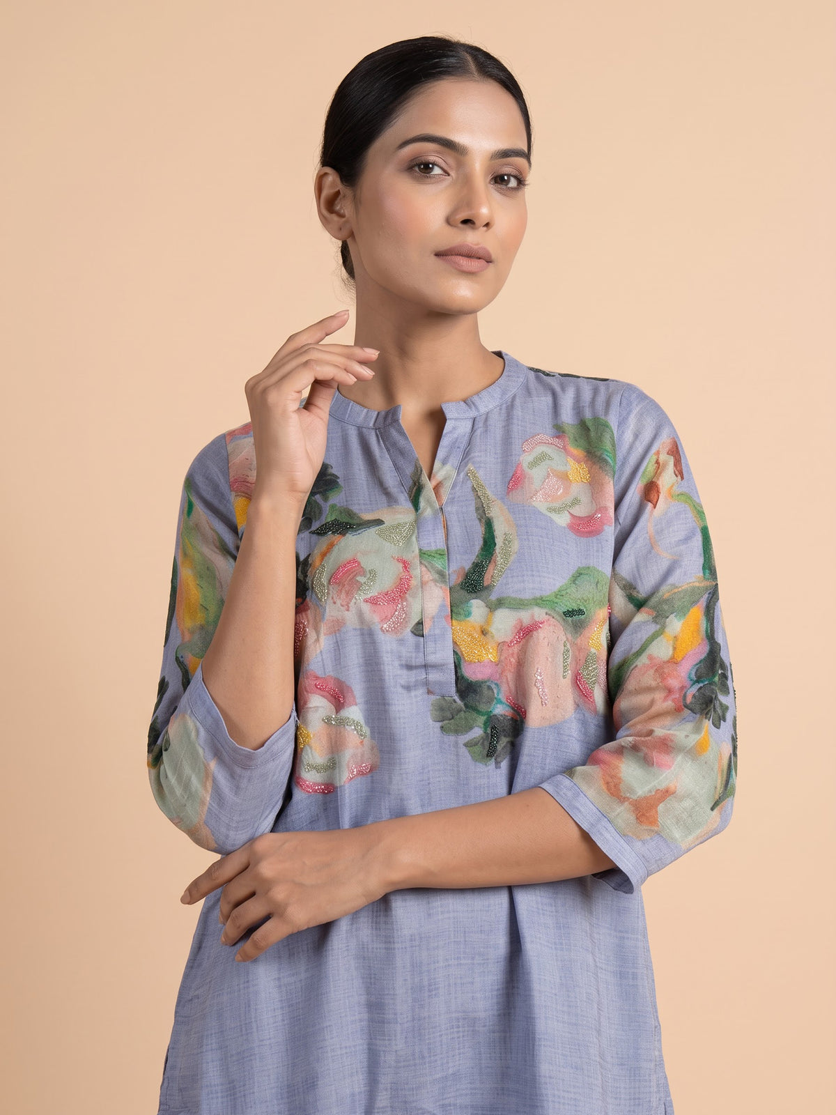 Blue impressionist floral women co-ord set