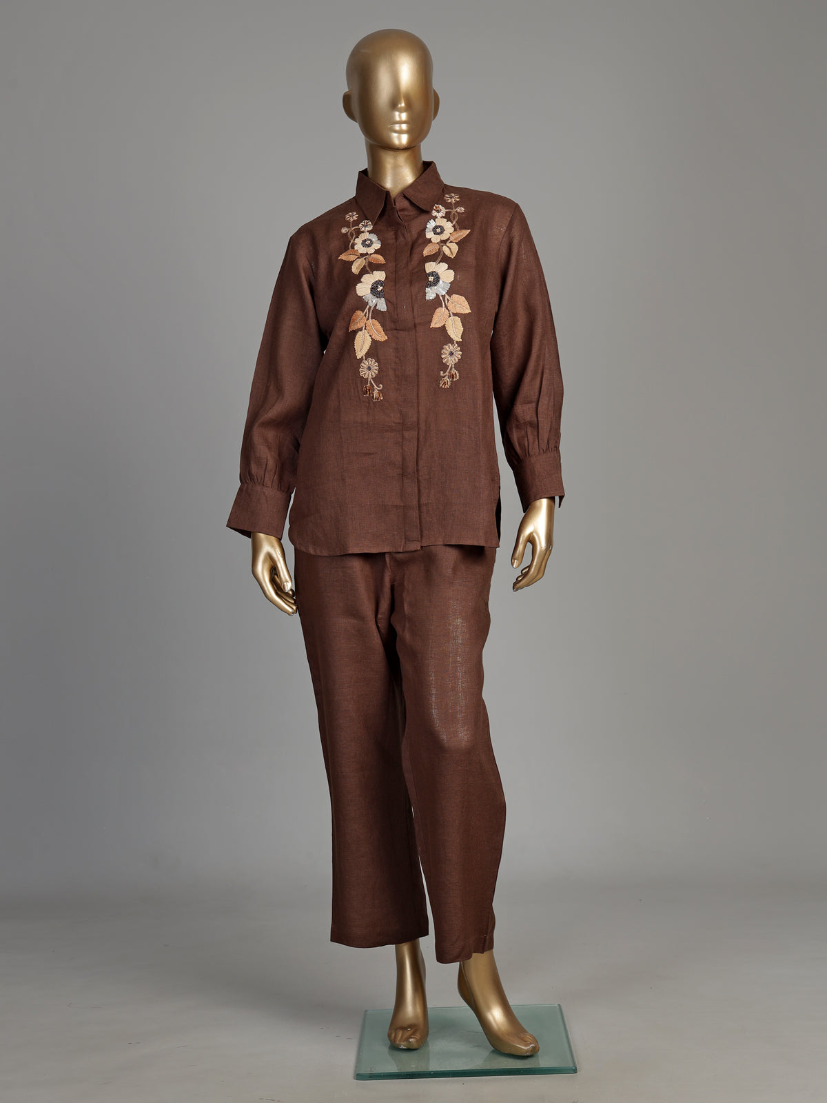 Brown wildflower shirt women co-ord set