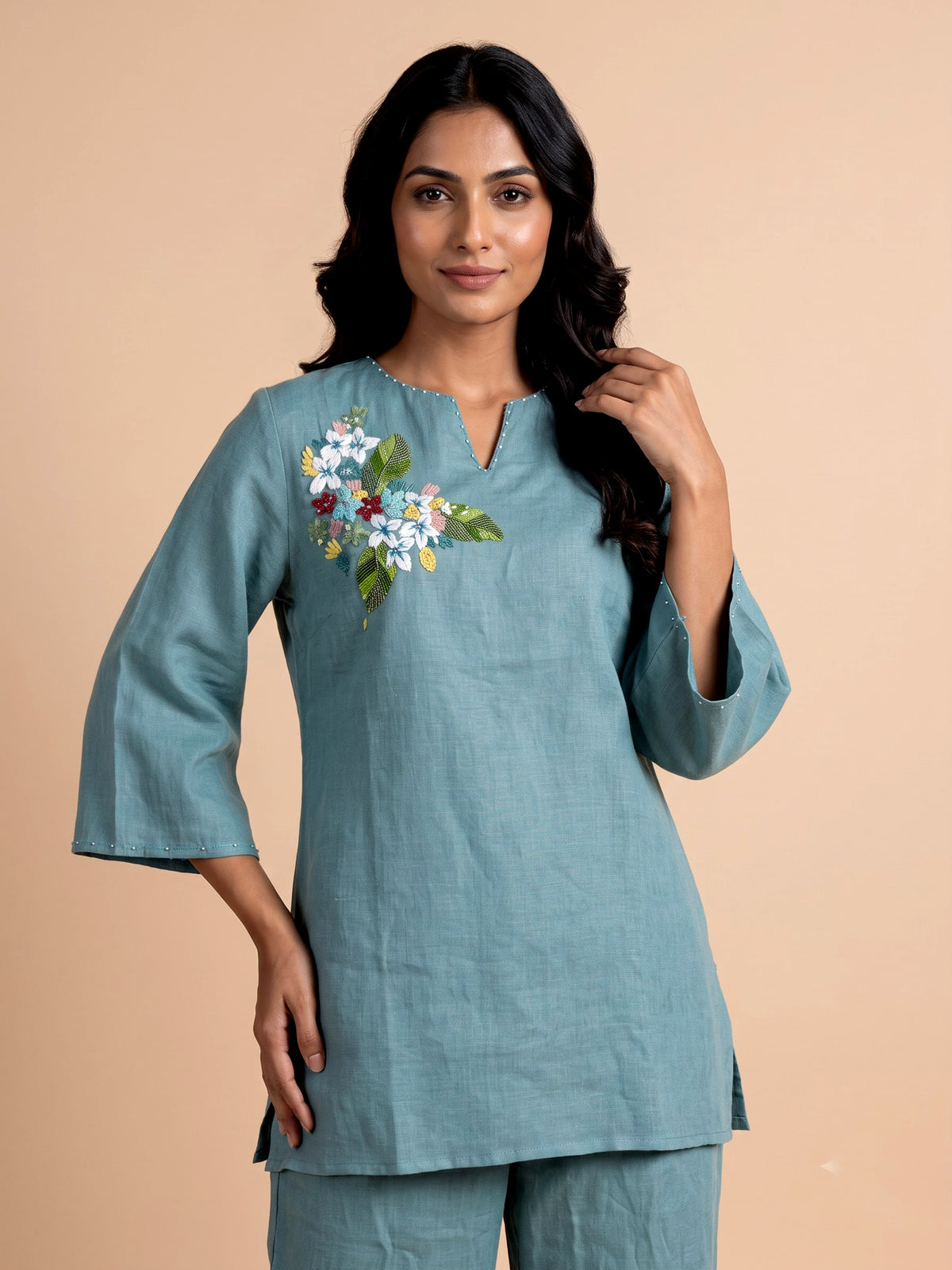 Blue gardenia bouquet women co-ord set