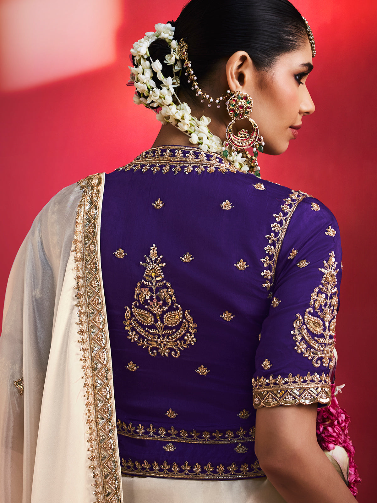 Cream opulent shimmer crepe silk women saree