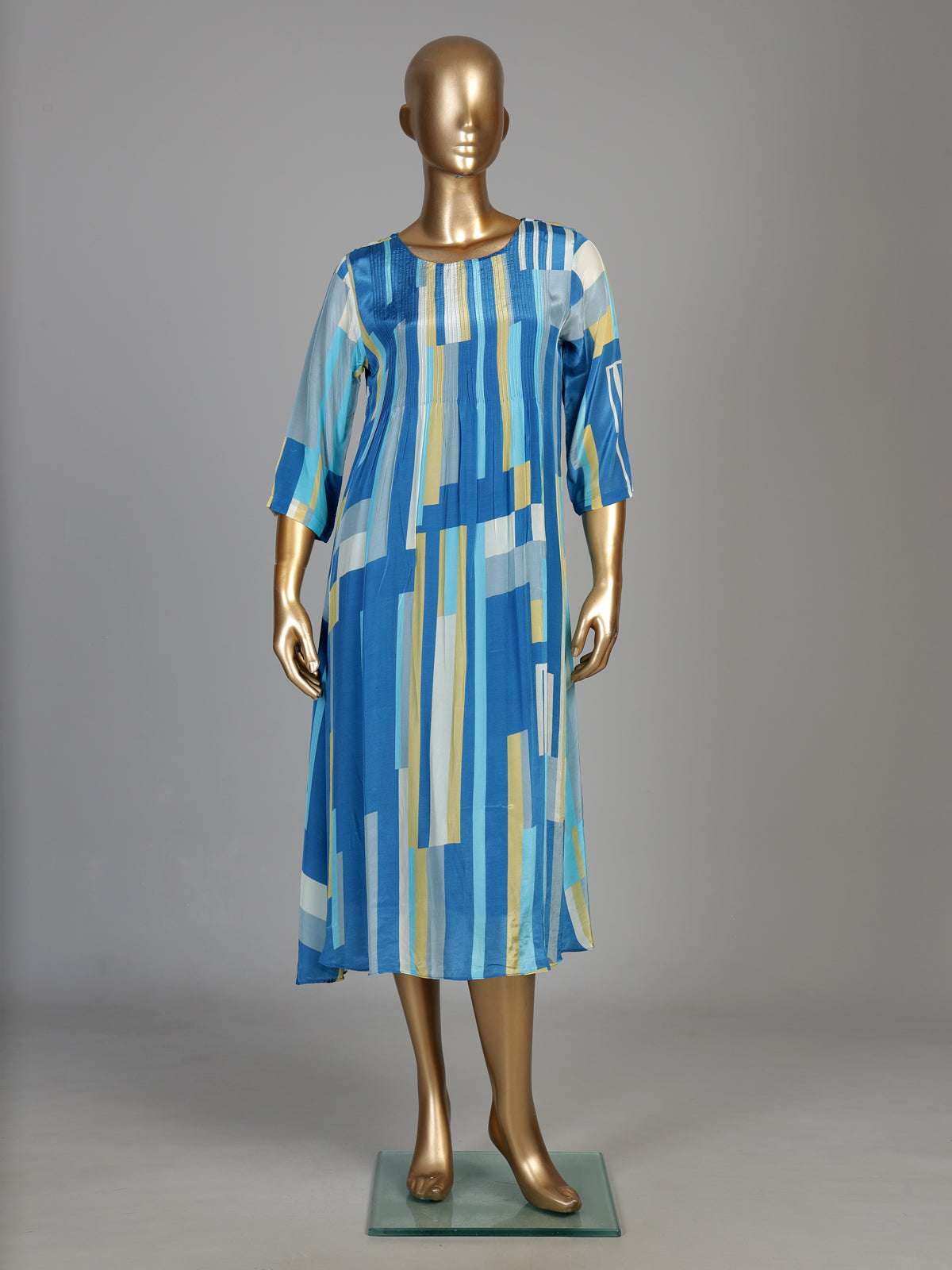 Sky blue geometric print women midi dress