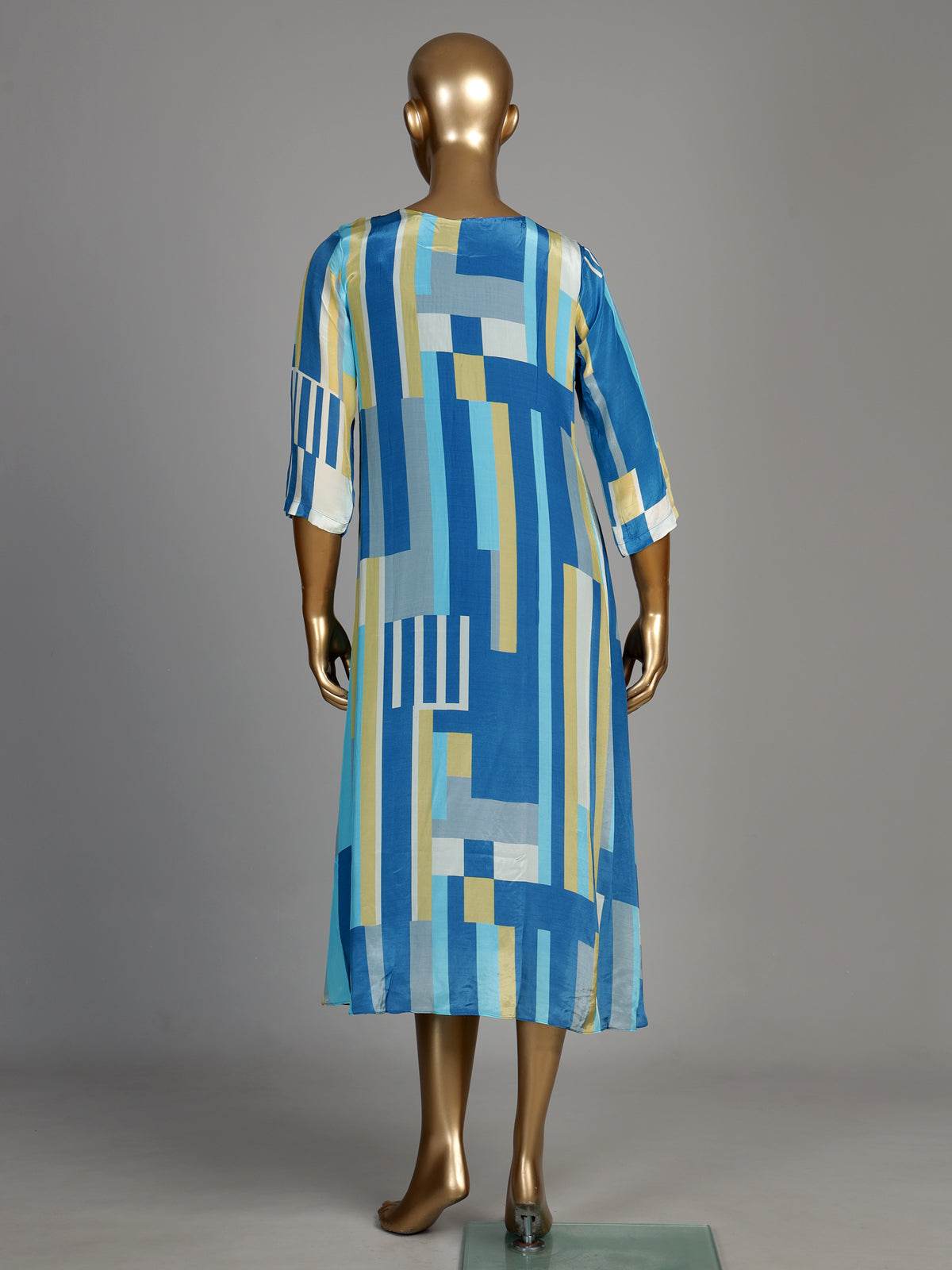 Sky blue geometric print women midi dress