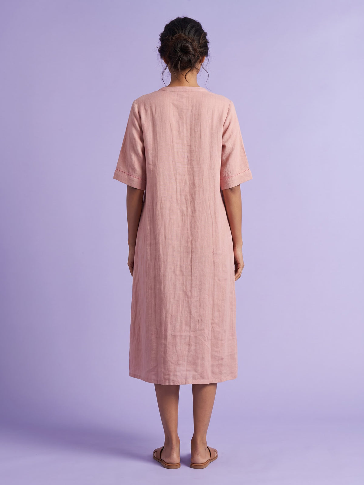 Peach botanical pocket women cotton dress