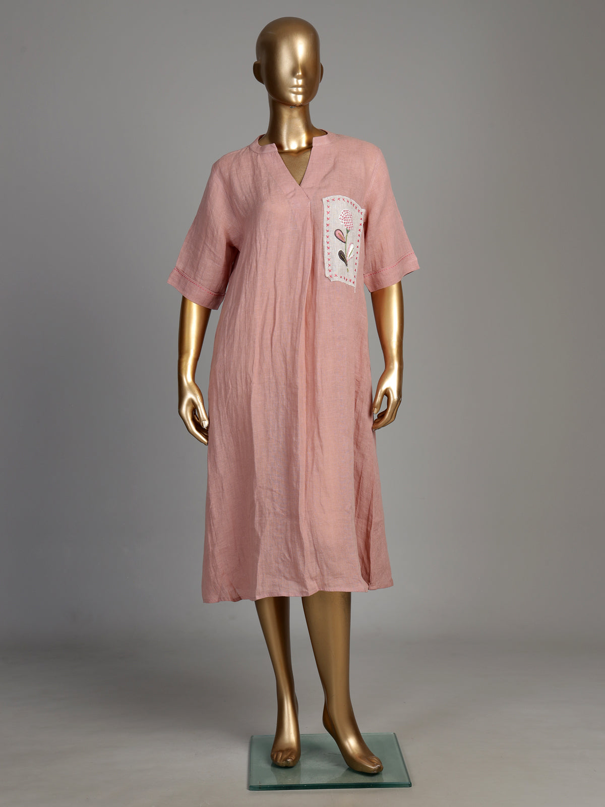 Peach botanical pocket women cotton dress