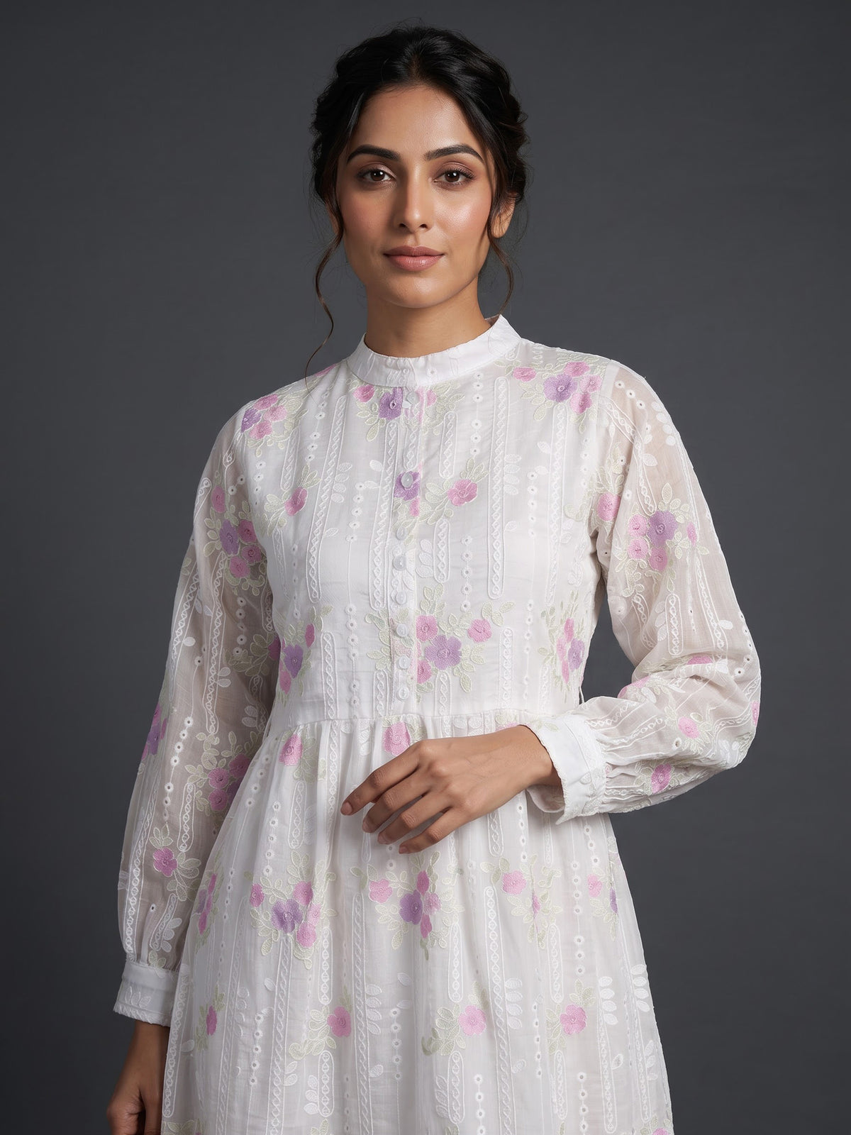 White eyelet floral women midi dress