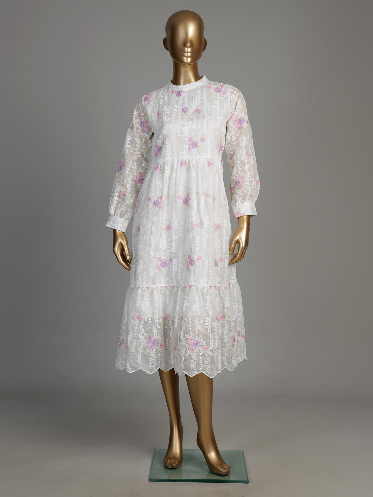 White eyelet floral women midi dress