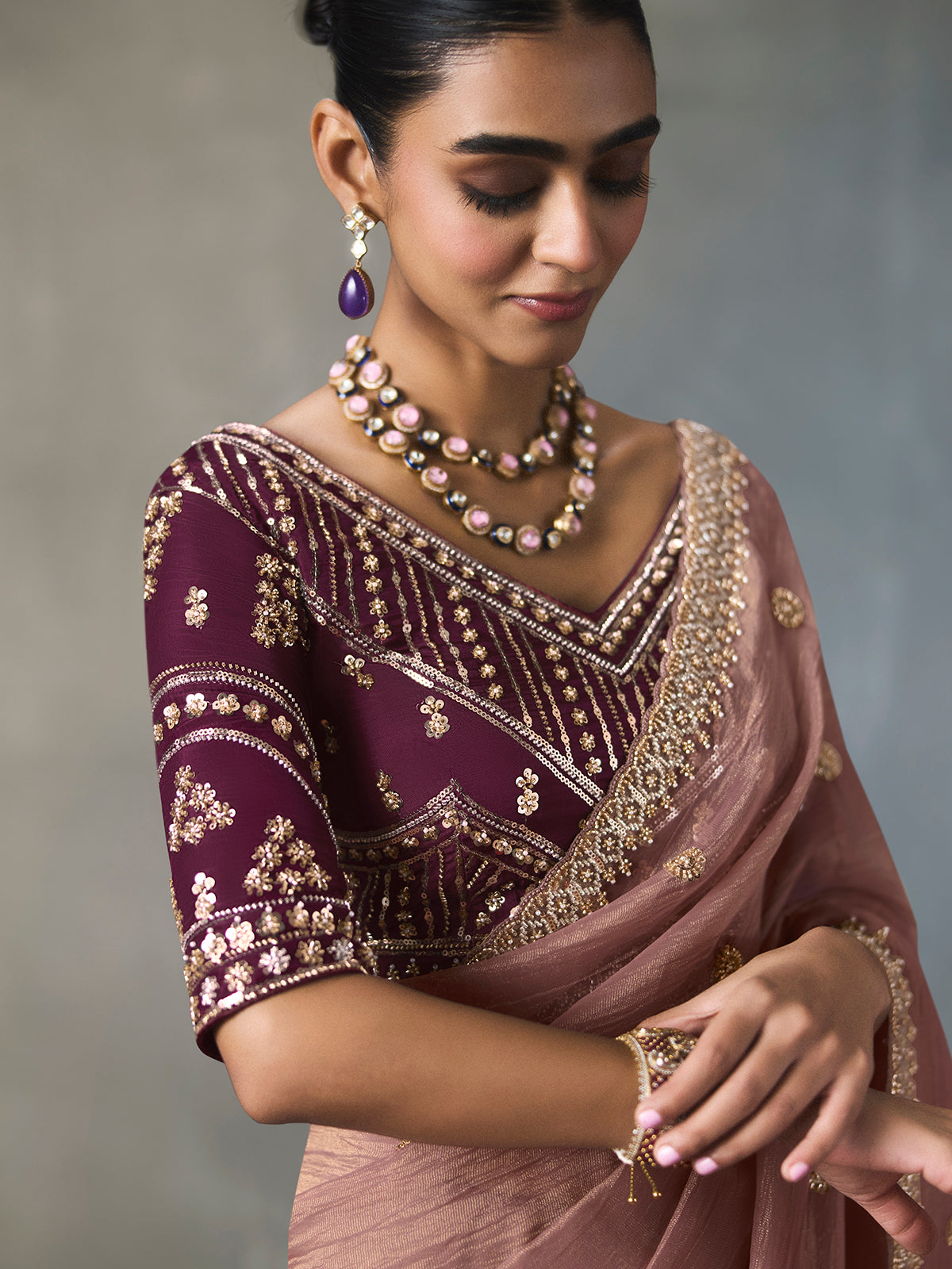 Onion pink graceful shimmer silk blend women saree