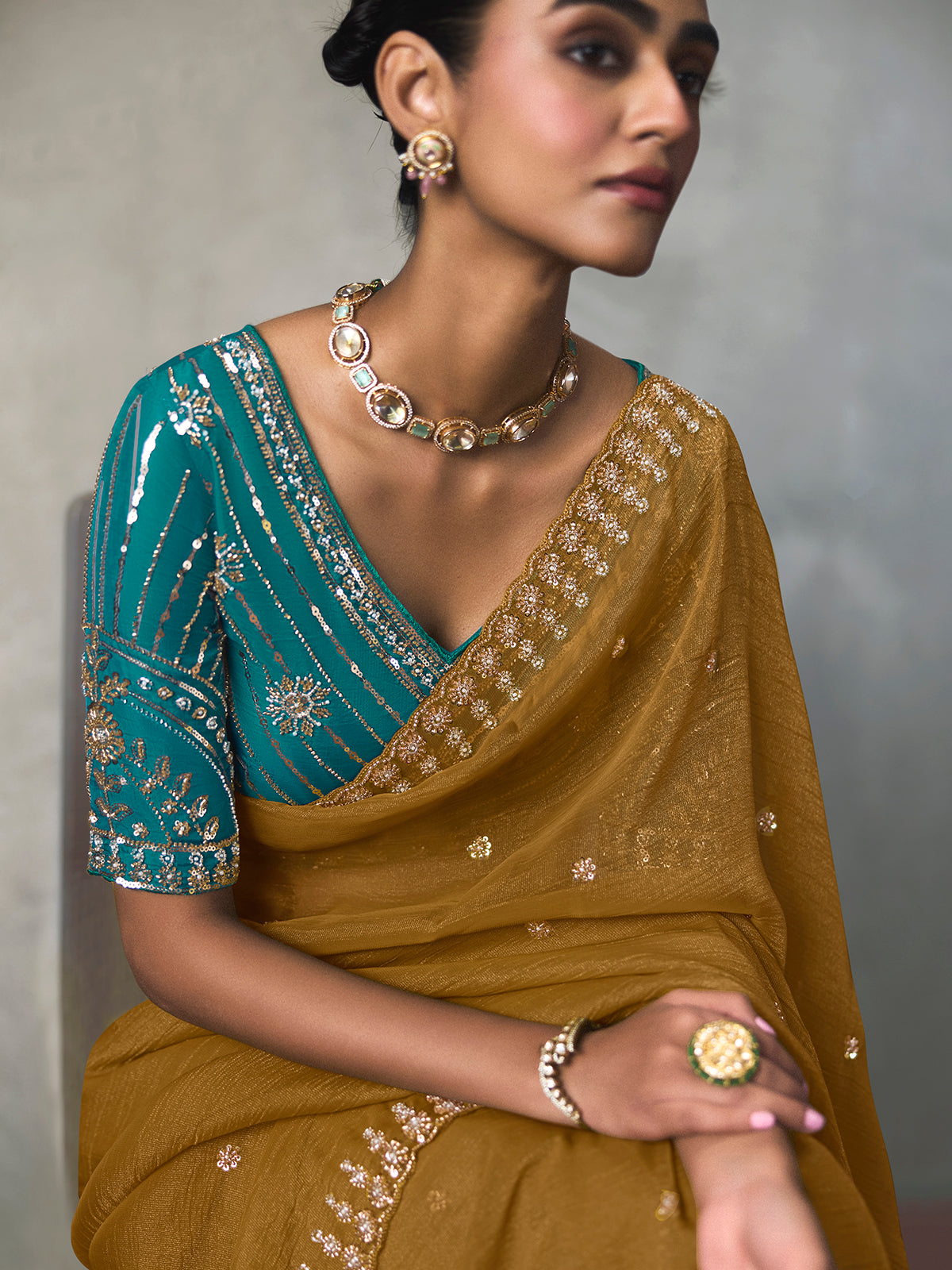 Mustard yellow radiant charm silk blend women saree