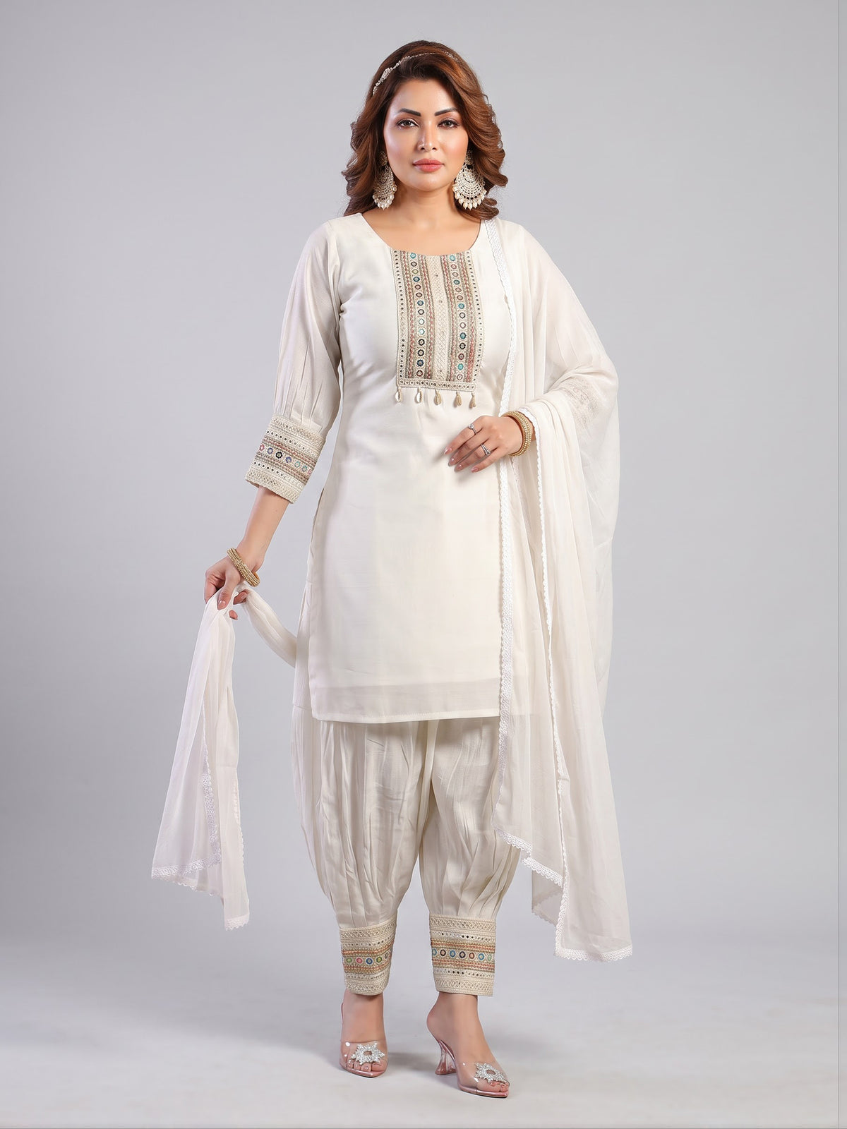 White cotton dhoti suit for festival