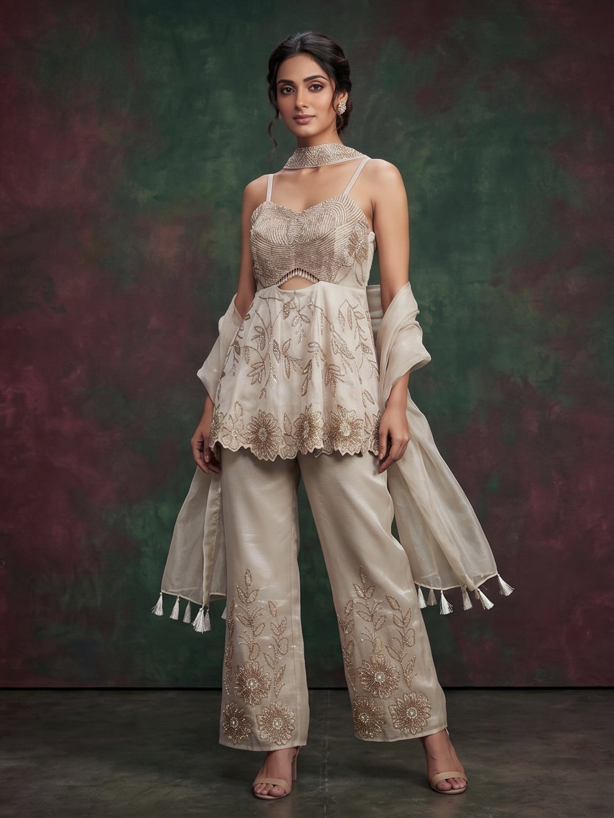 Beige radiant sparkle designer salwar suit