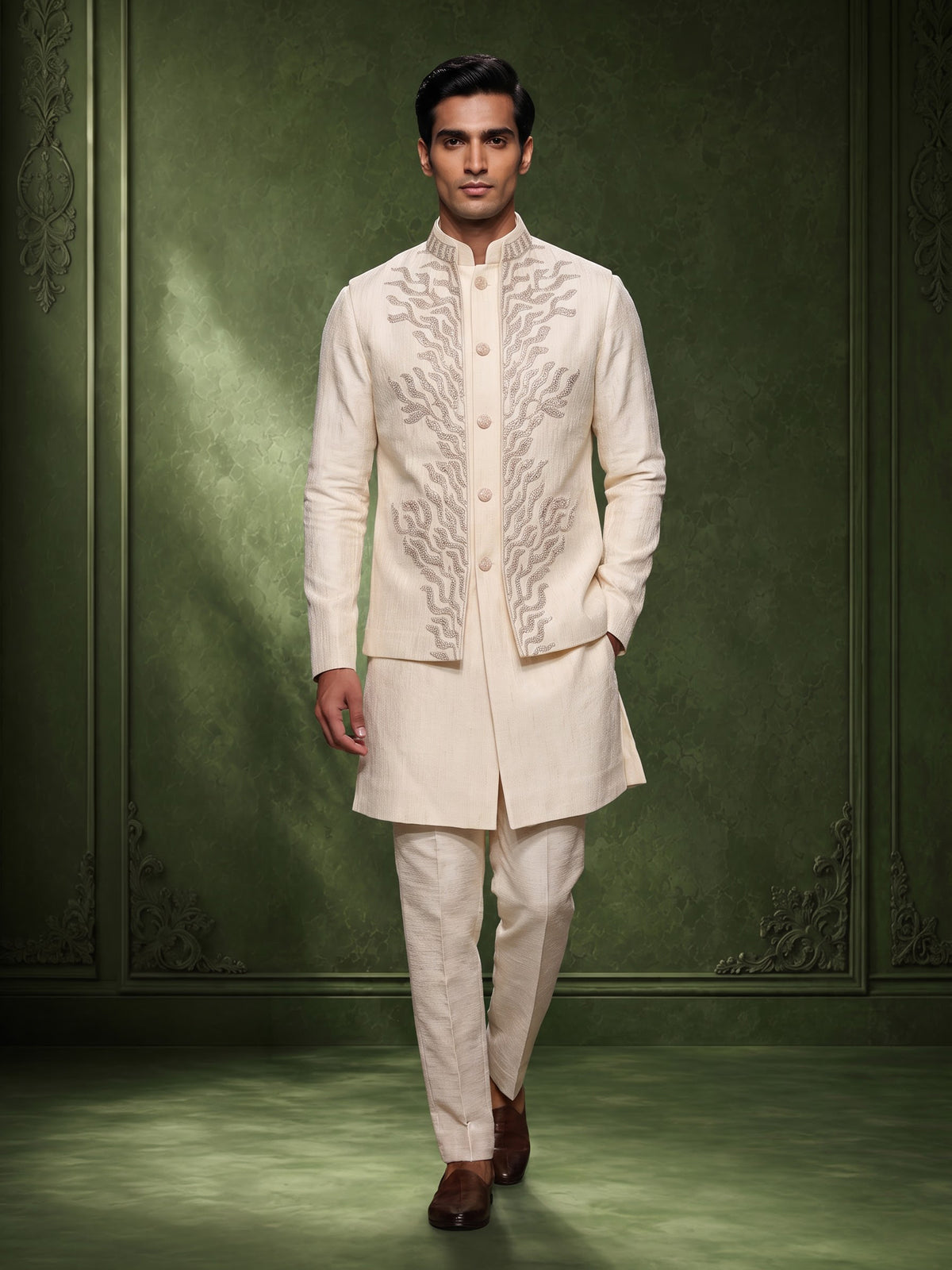 Beige refined mens waistcoat set