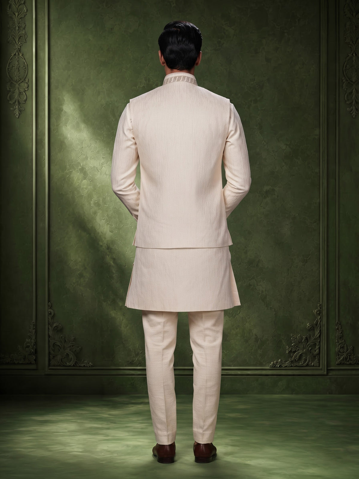 Beige refined mens waistcoat set