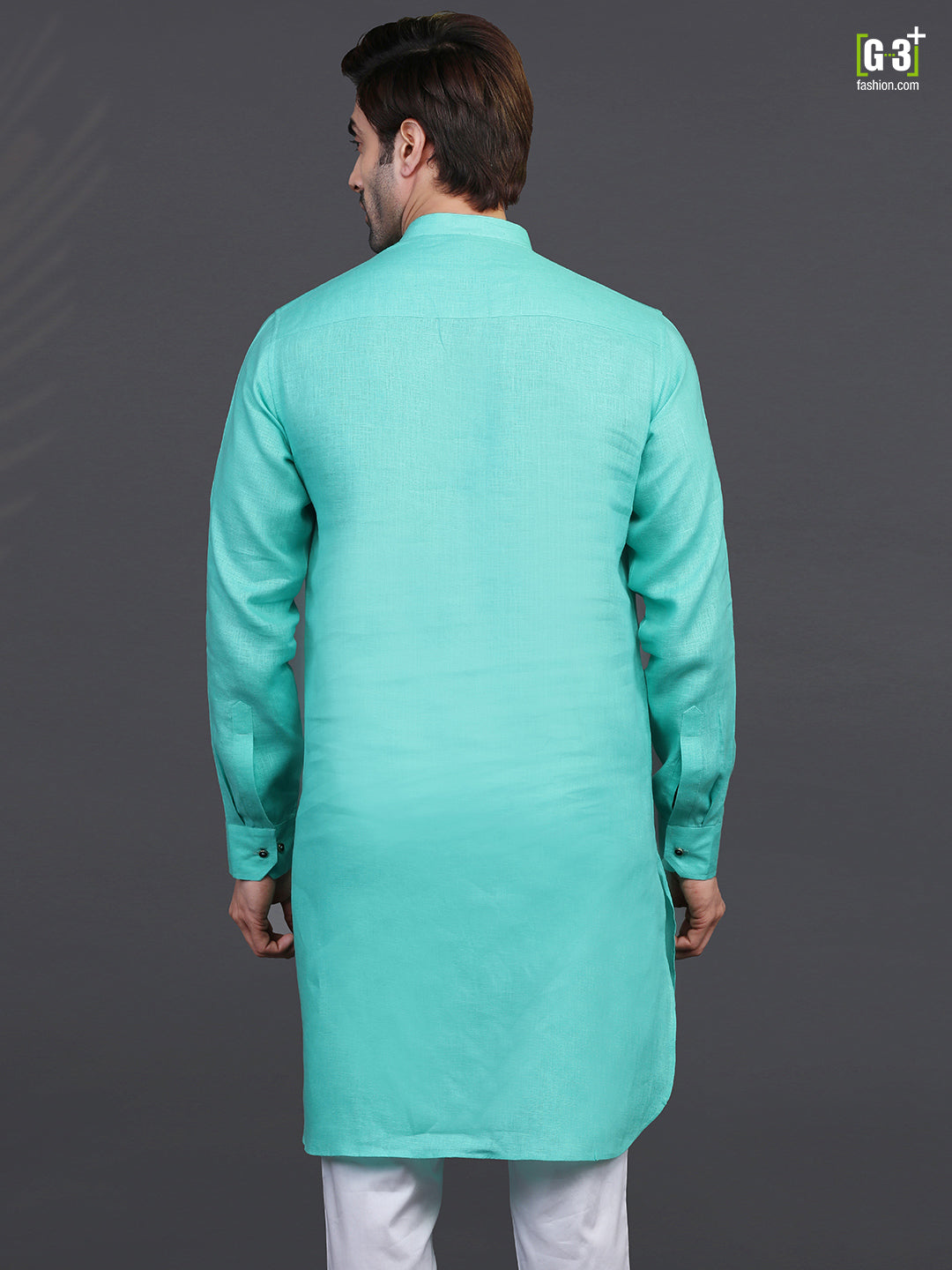 Aqua linen chinese collar only kurta