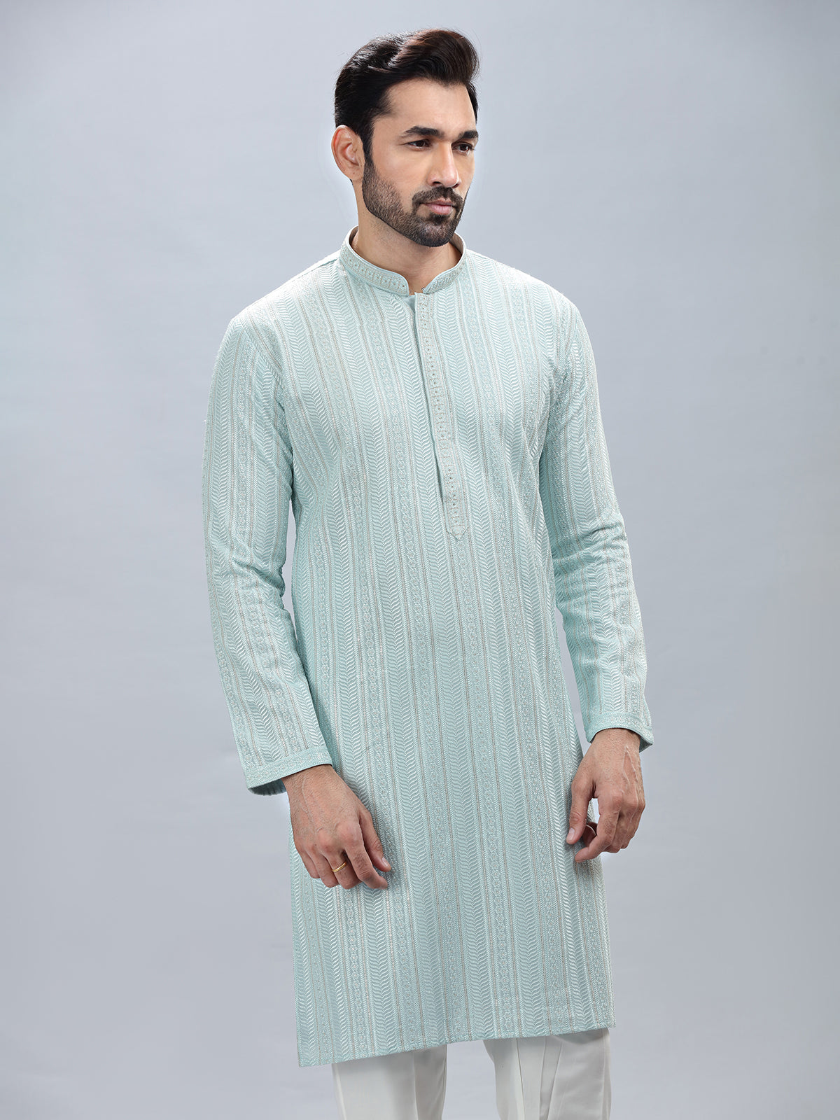 Aqua shade georgette kurta set for men