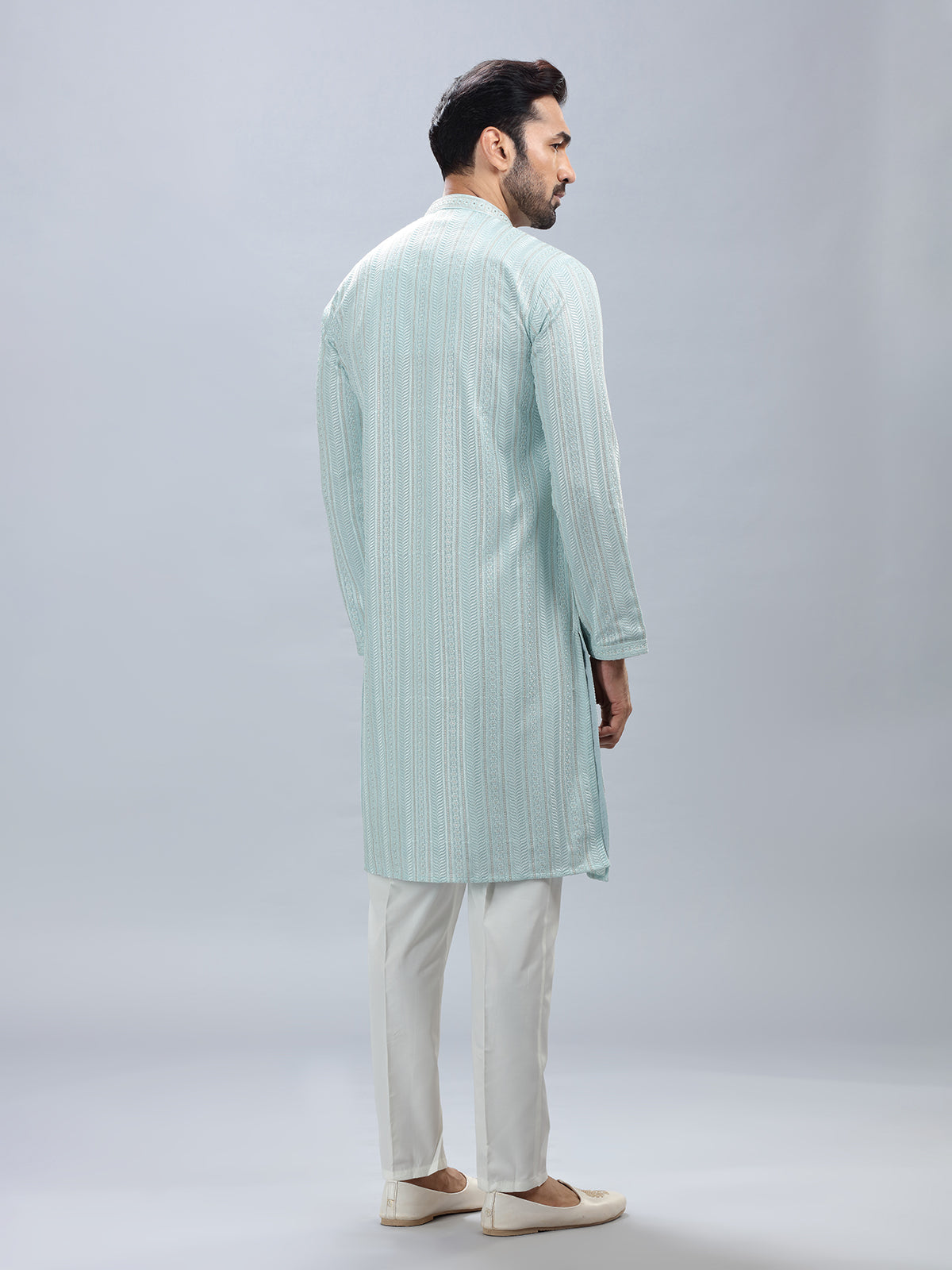 Aqua shade georgette kurta set for men