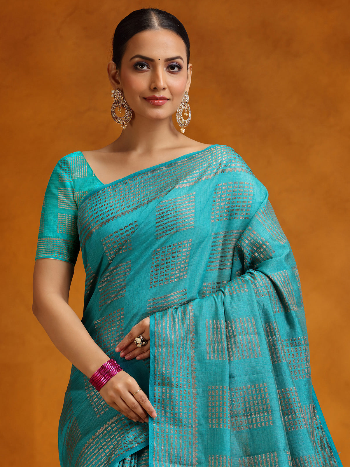 Aqua silk zari worked saree
