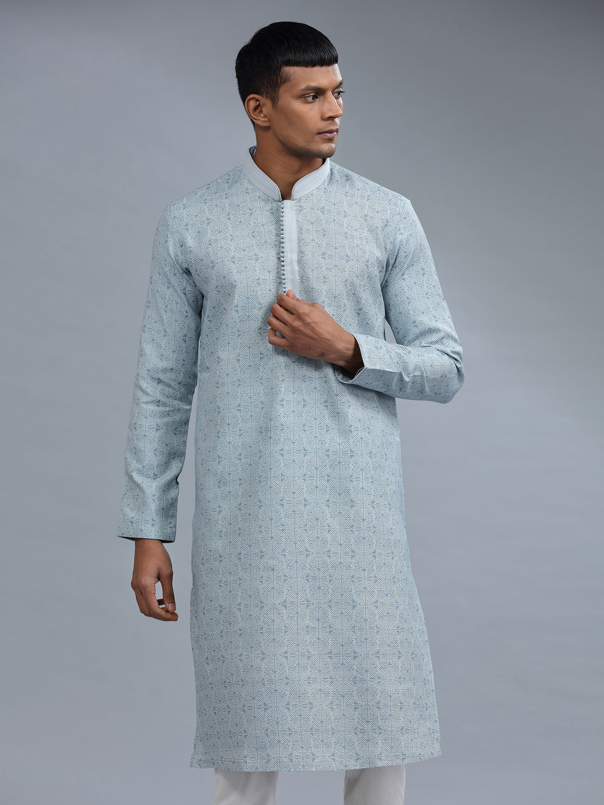 Baby blue cotton silk kurta pajama for men