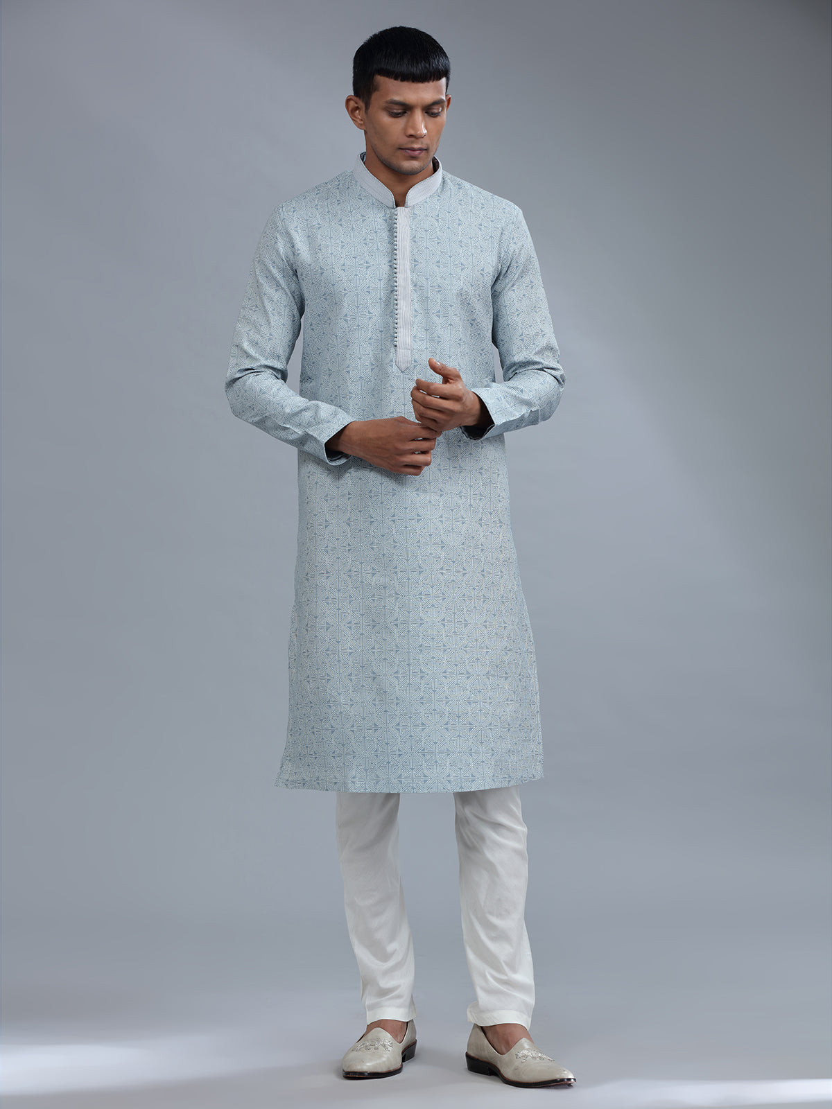 Baby blue cotton silk kurta pajama for men
