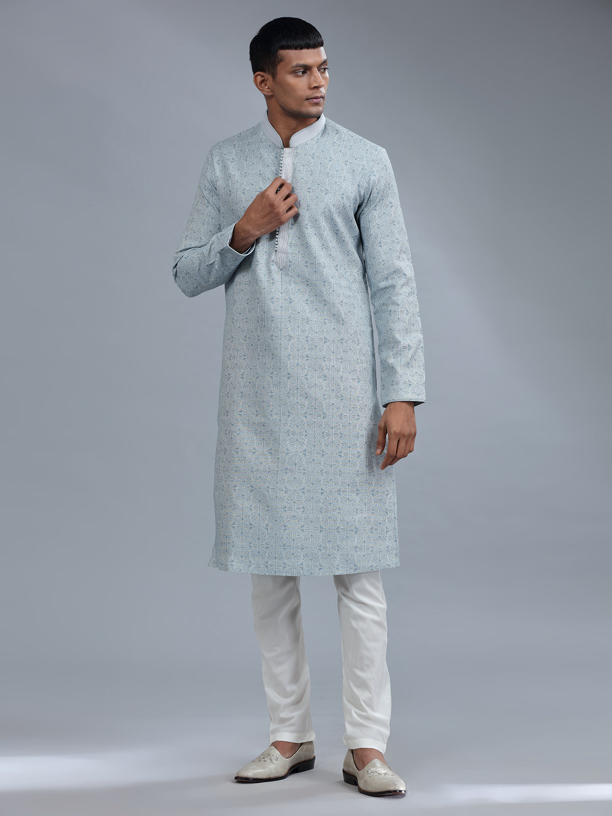 Baby blue cotton silk kurta pajama for men