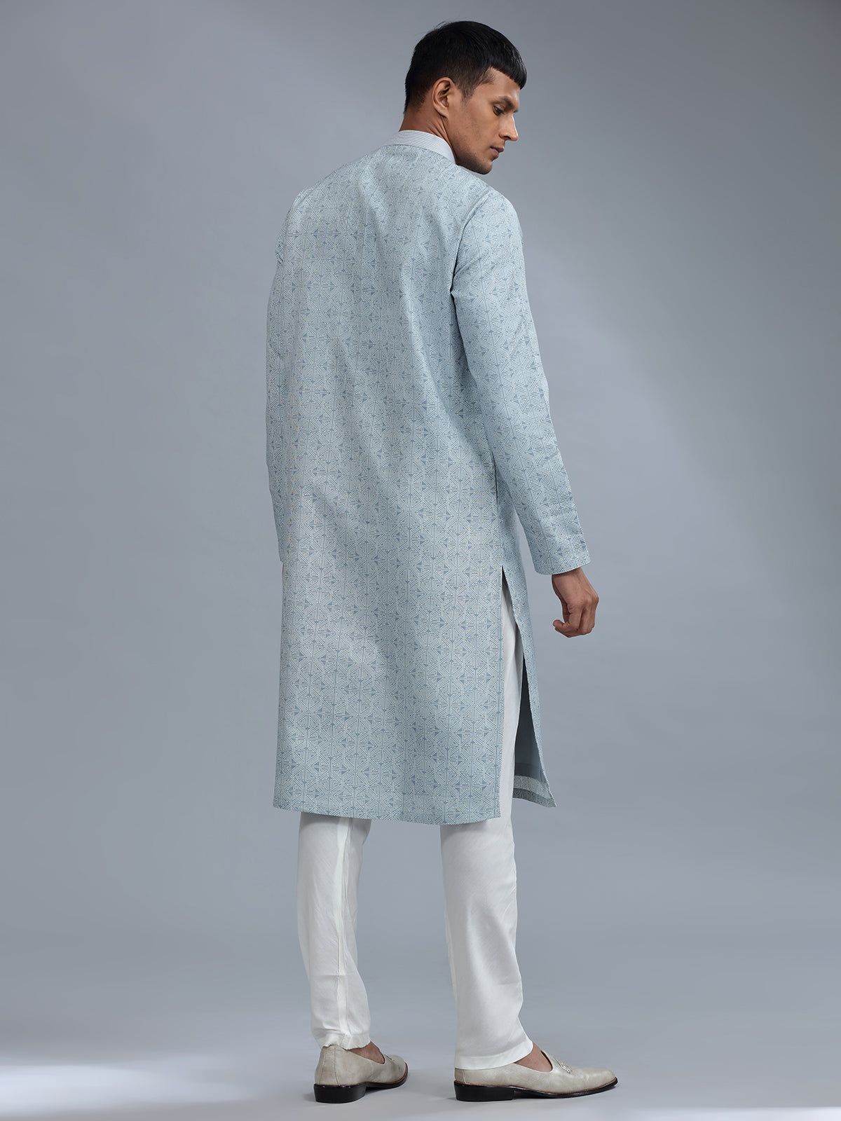 Baby blue cotton silk kurta pajama for men