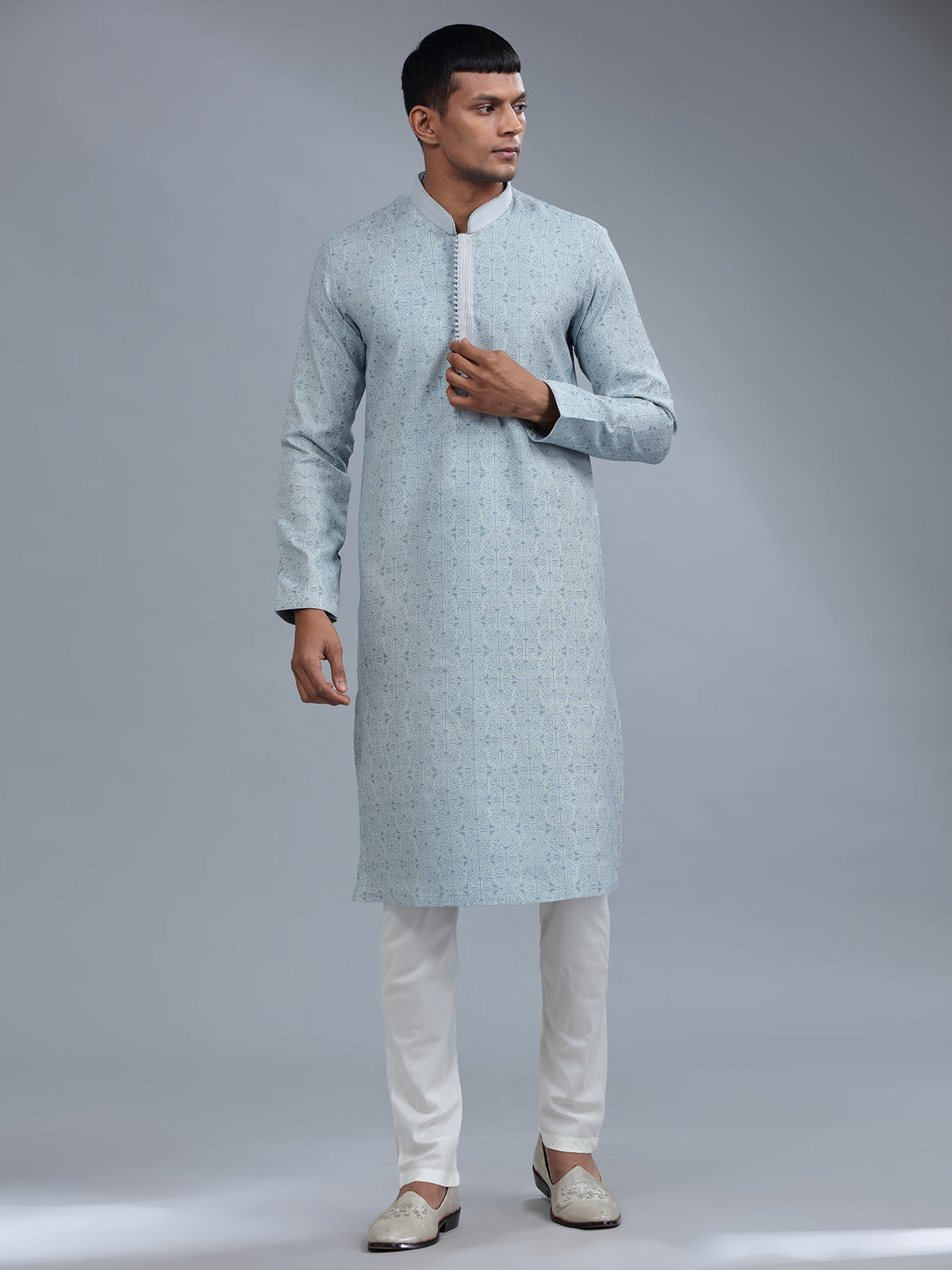 Baby blue cotton silk kurta pajama for men