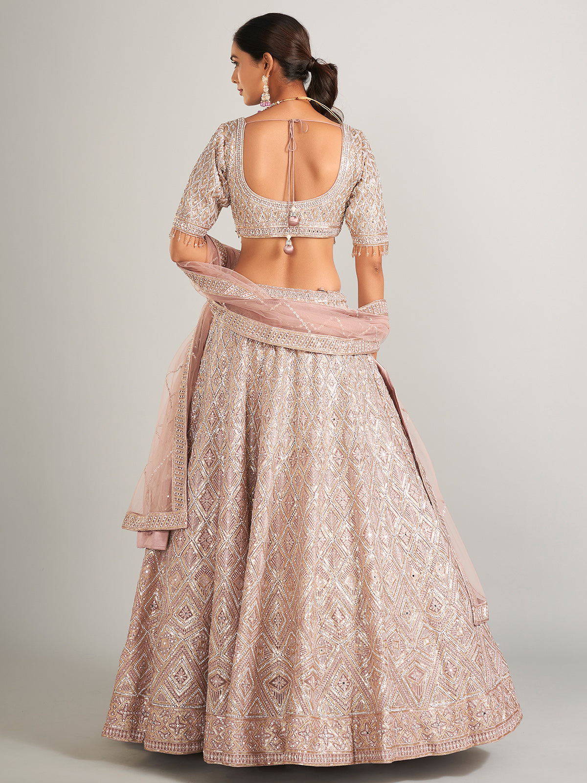 Beautiful onion hue lehenag choli in net