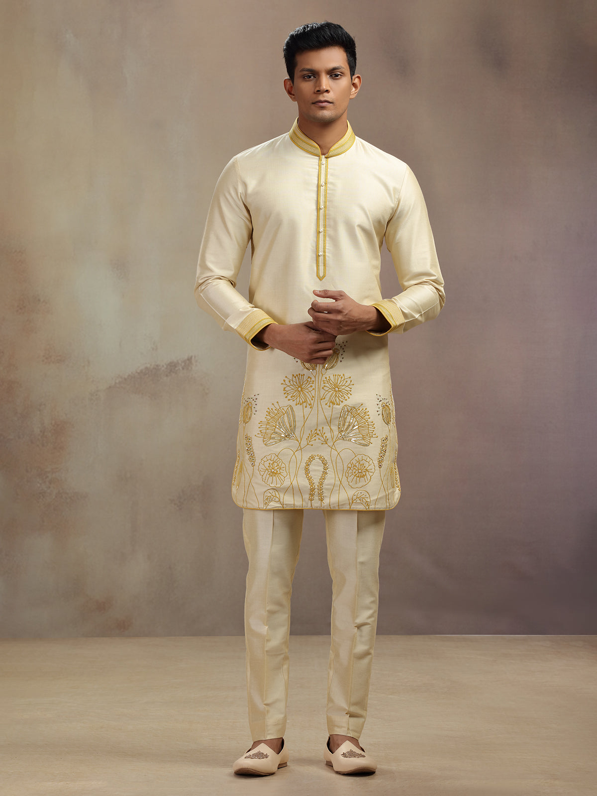 Beige banarsi silk kurta suit for festival