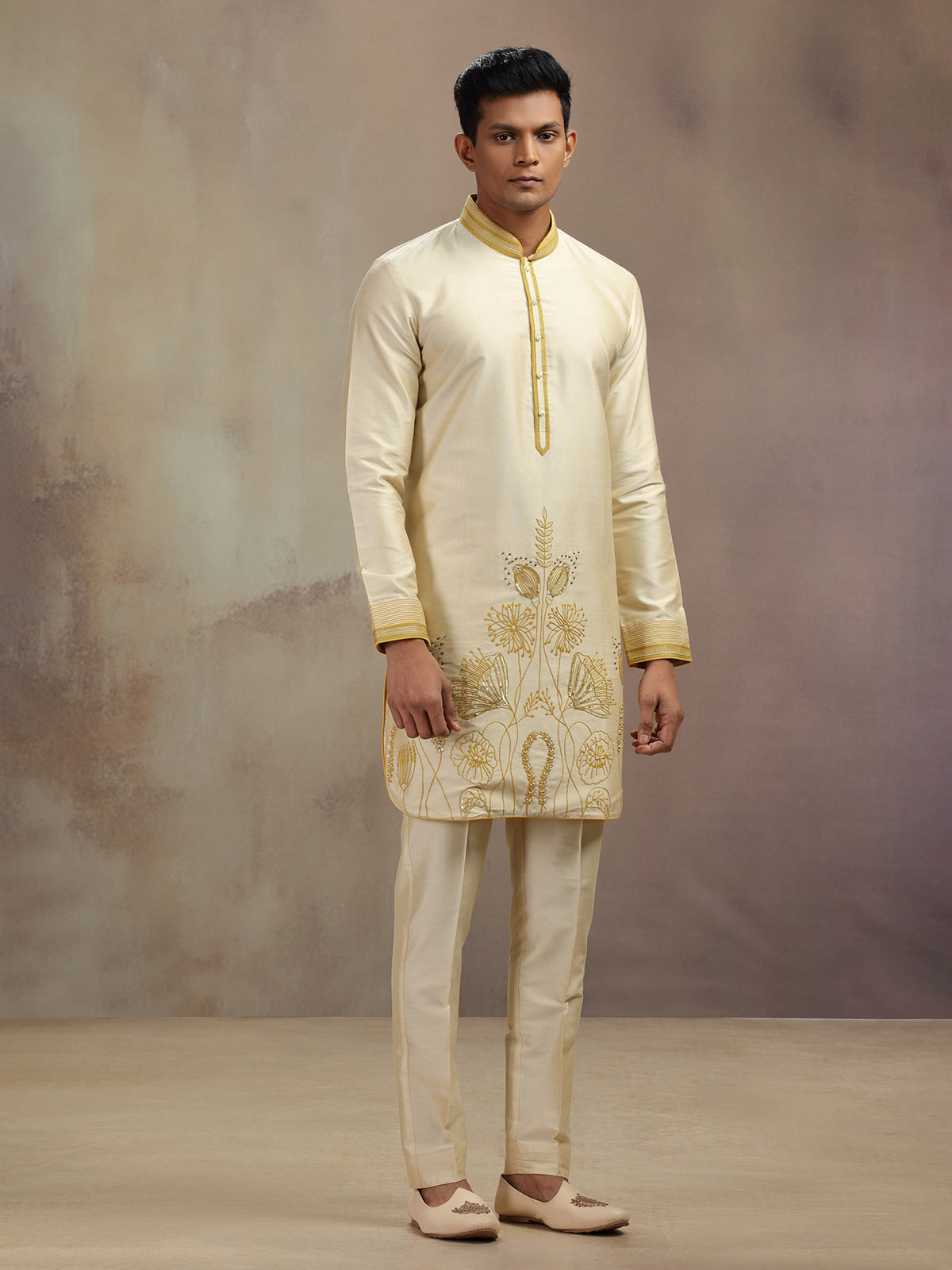 Beige banarsi silk kurta suit for festival