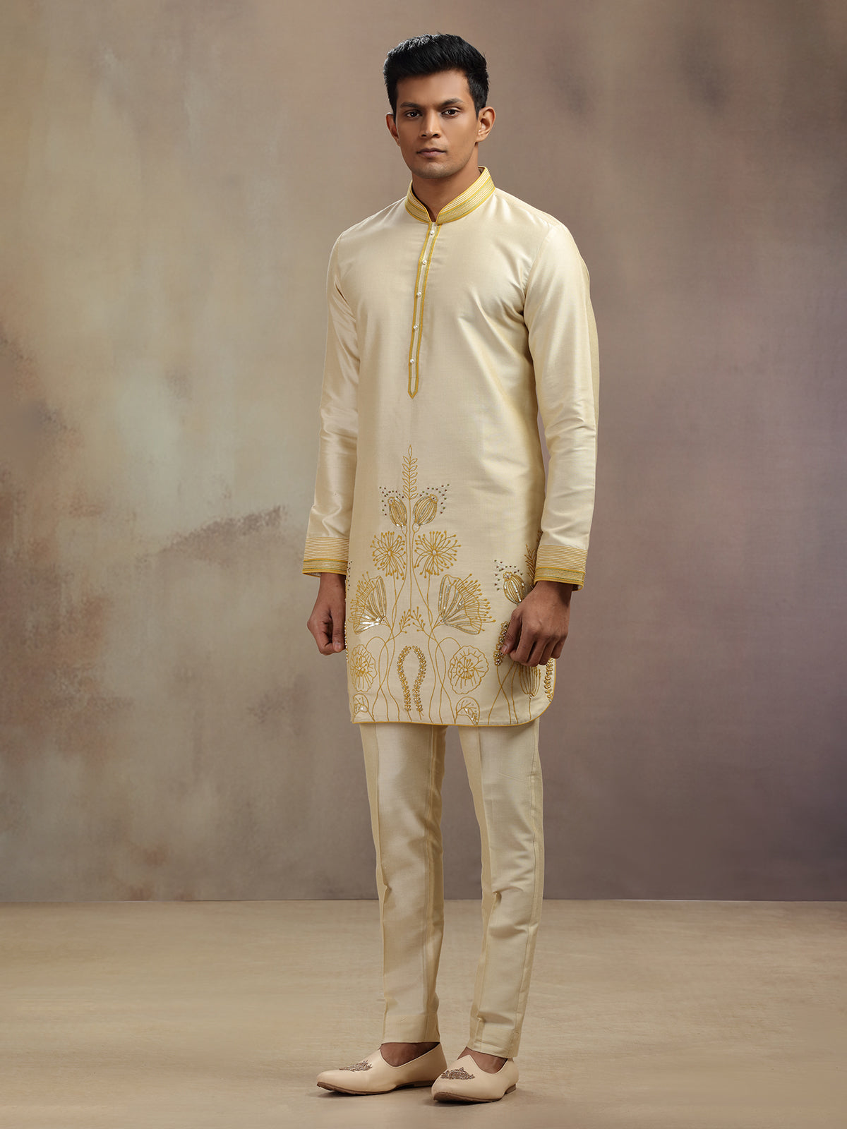 Beige banarsi silk kurta suit for festival