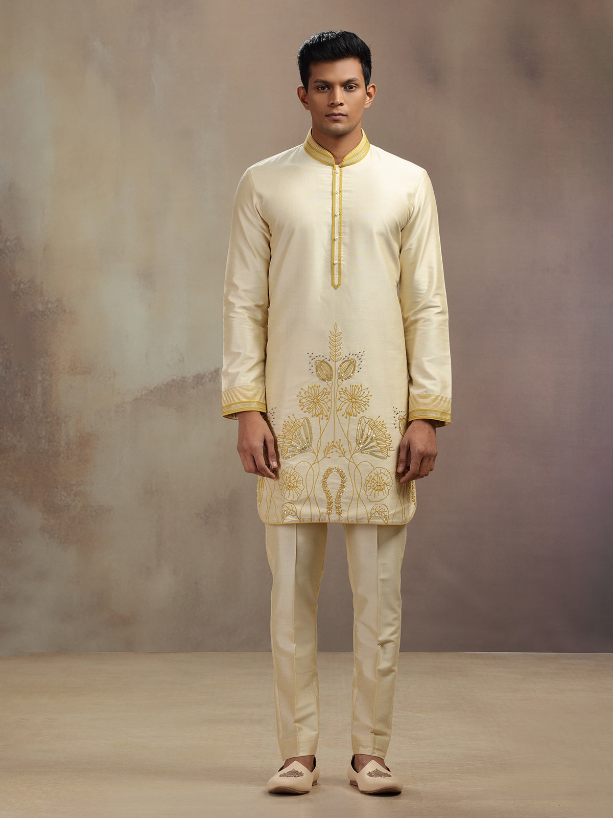 Beige banarsi silk kurta suit for festival