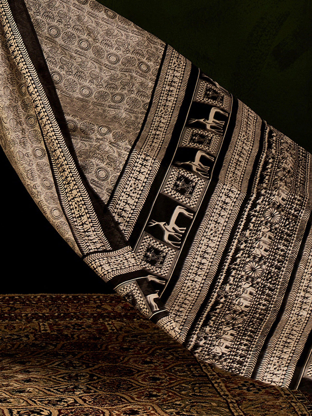 Beige bhagalpuri silk printed saree