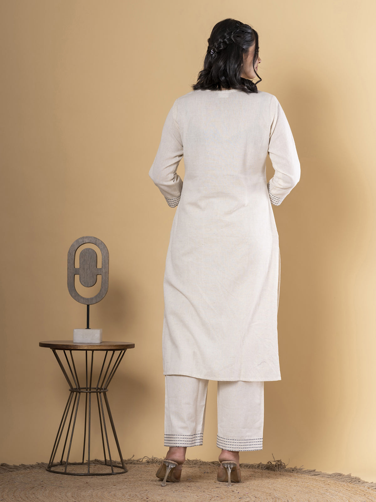 Beige cotton kurti palazzo set