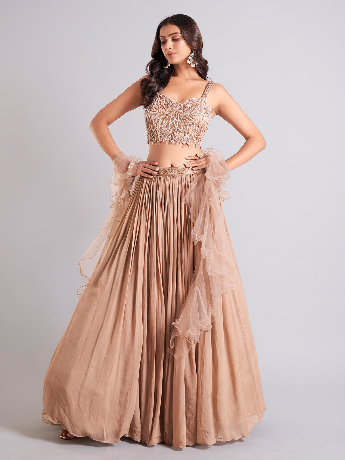 Beige georgette lehenga choli for wedding