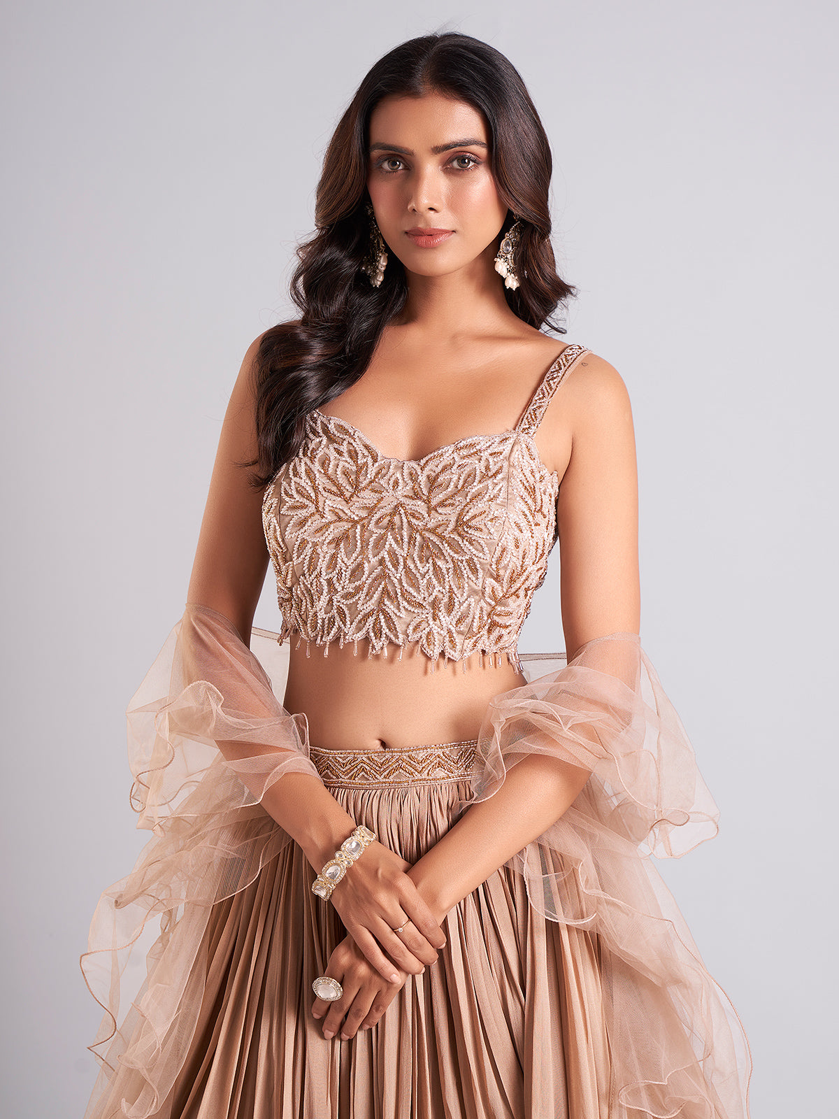 Beige georgette lehenga choli for wedding