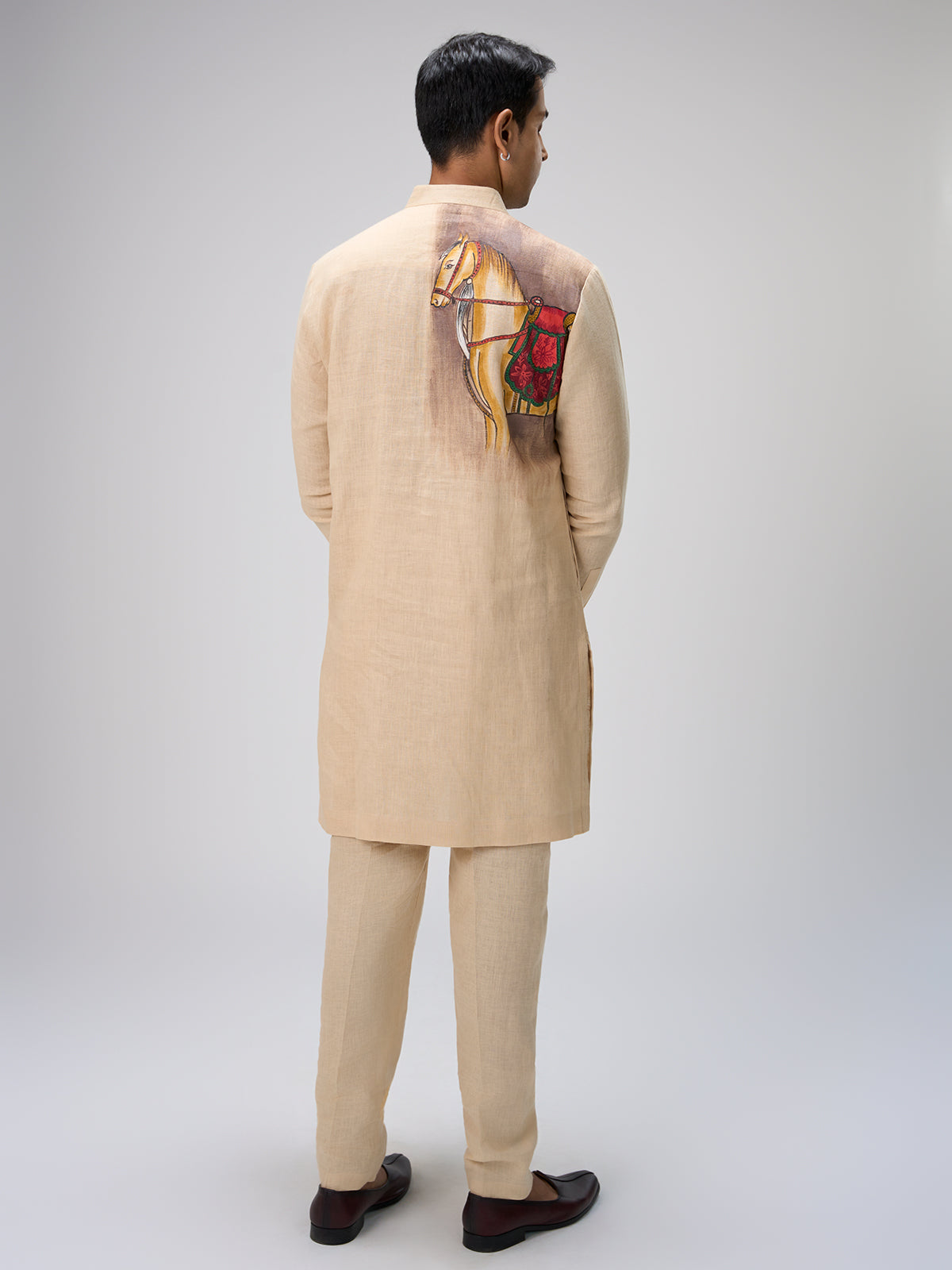 Beige horse art kurta pajama men
